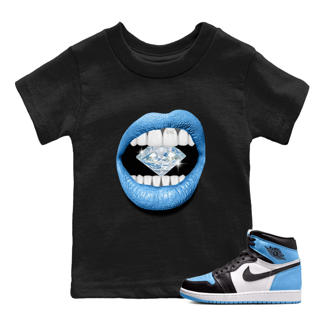 Air Jordan 1 Retro High OG UNC Toe Shirt to match Jordans Lips Diamond Streetwear Sneaker Shirt Air Jordan 1 High OG UNC Toe Tees Kids and Baby Tees Black 1