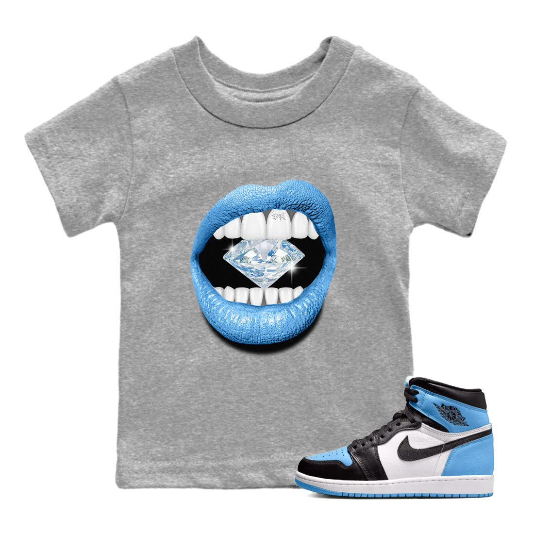 Air Jordan 1 Retro High OG UNC Toe Shirt to match Jordans Lips Diamond Streetwear Sneaker Shirt Air Jordan 1 High OG UNC Toe Tees Kids and Baby Tees Heather Grey 1