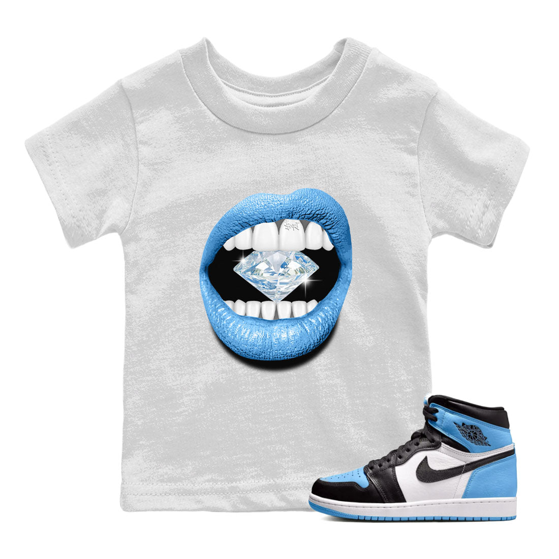 Air Jordan 1 Retro High OG UNC Toe Shirt to match Jordans Lips Diamond Streetwear Sneaker Shirt Air Jordan 1 High OG UNC Toe Tees Kids and Baby Tees White 1