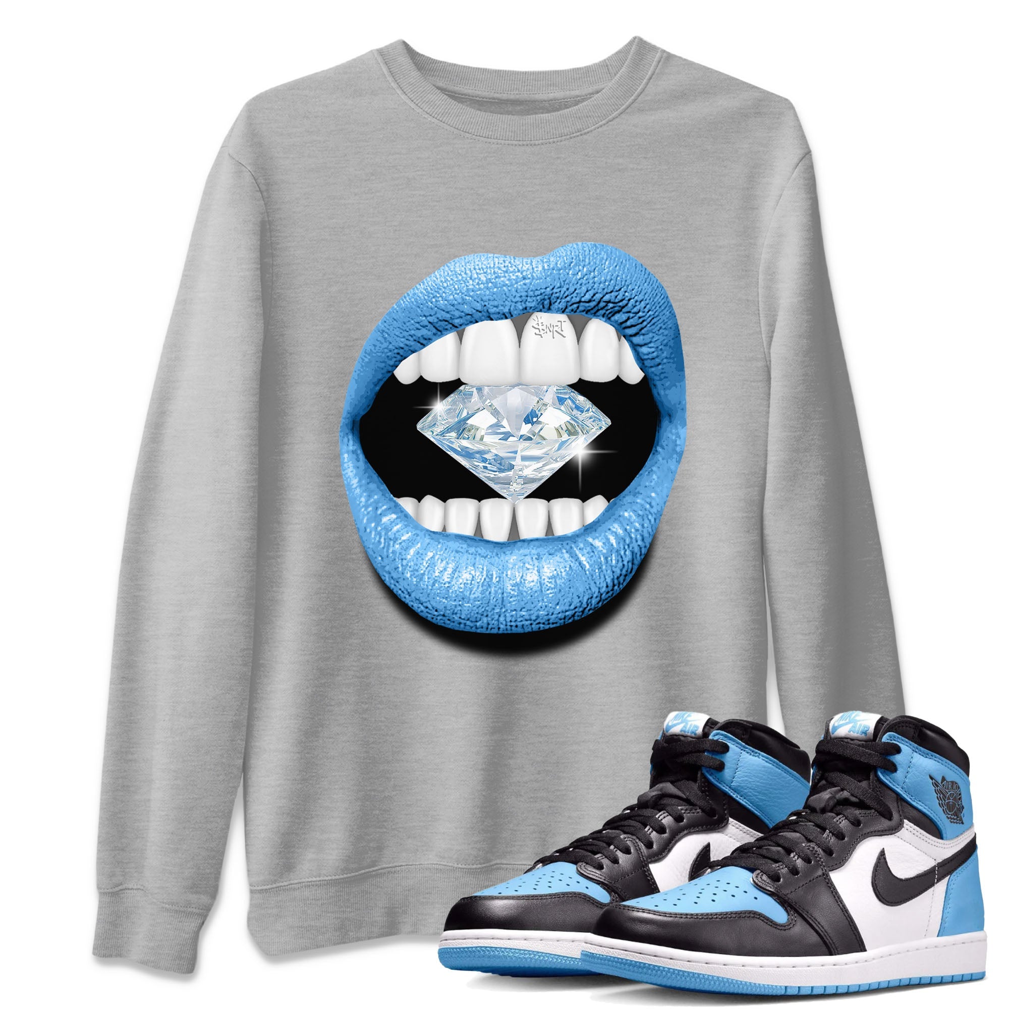 Air Jordan 1 Retro High OG UNC Toe Shirt to match Jordans Lips Diamond Streetwear Sneaker Shirt Air Jordan 1 High OG UNC Toe Tees Crew Neck T-Shirts Heather Grey 1