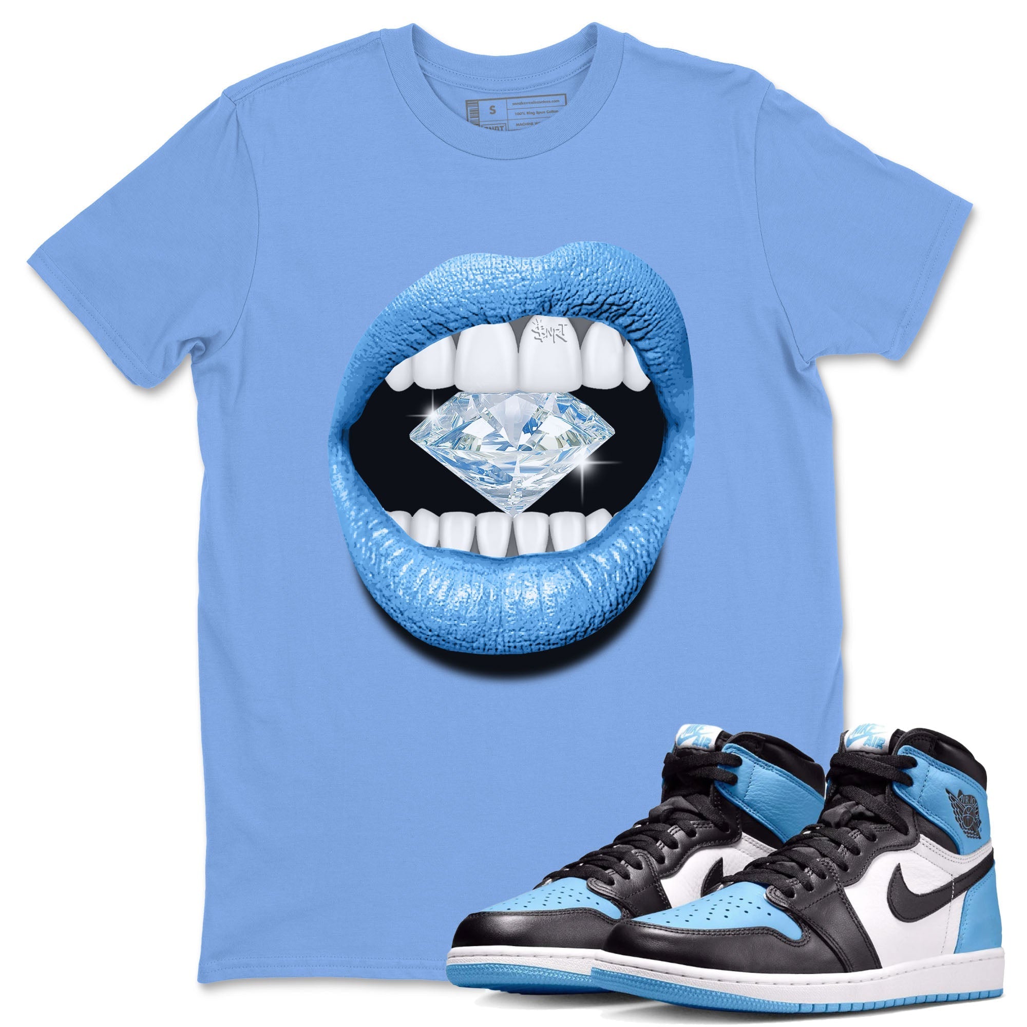 Air Jordan 1 Retro High OG UNC Toe Shirt to match Jordans Lips Diamond Streetwear Sneaker Shirt Air Jordan 1 High OG UNC Toe Tees Crew Neck T-Shirts Carolina Blue 1
