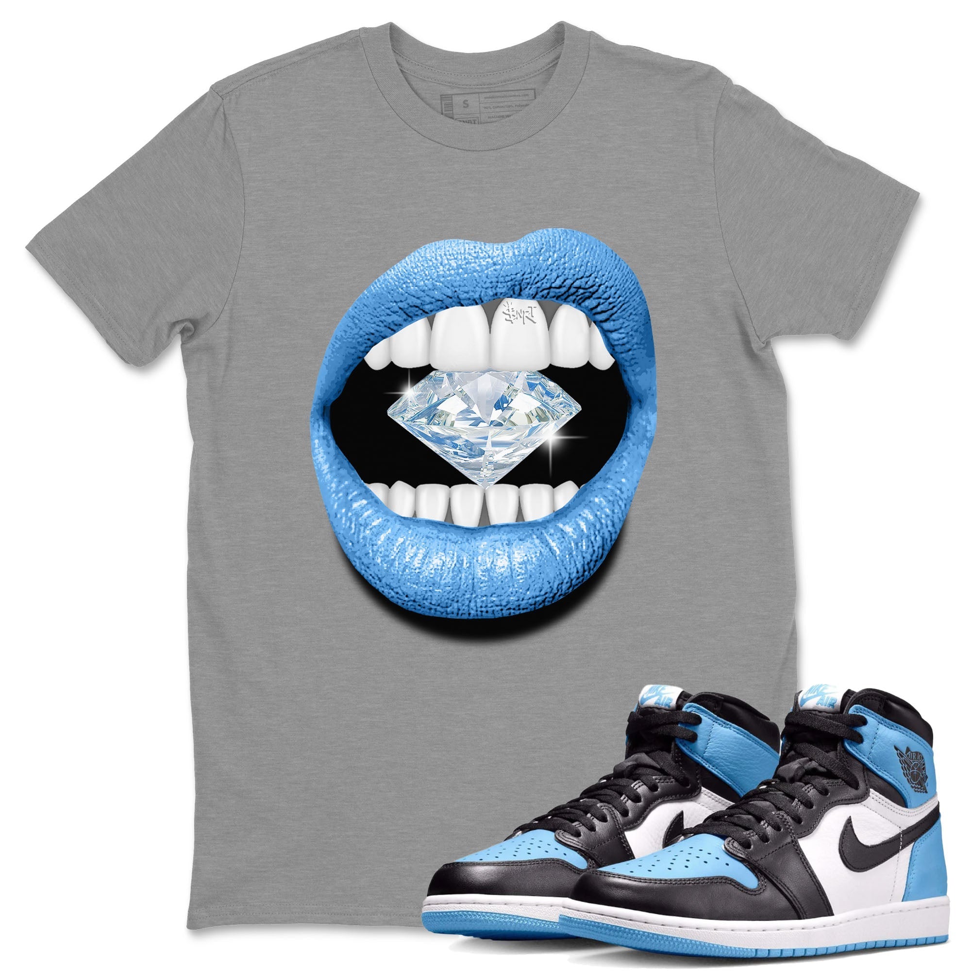 Air Jordan 1 Retro High OG UNC Toe Shirt to match Jordans Lips Diamond Streetwear Sneaker Shirt Air Jordan 1 High OG UNC Toe Tees Crew Neck T-Shirts Heather Grey 1