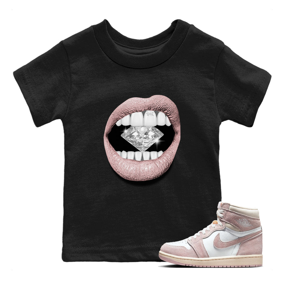 Air Jordan 1 Washed Pink Sneaker Match Tees Lips Diamond Streetwear Sneaker Shirt Air Jordan 1 High OG WMNS Washed Pink Tees Kids Shirts Black 1