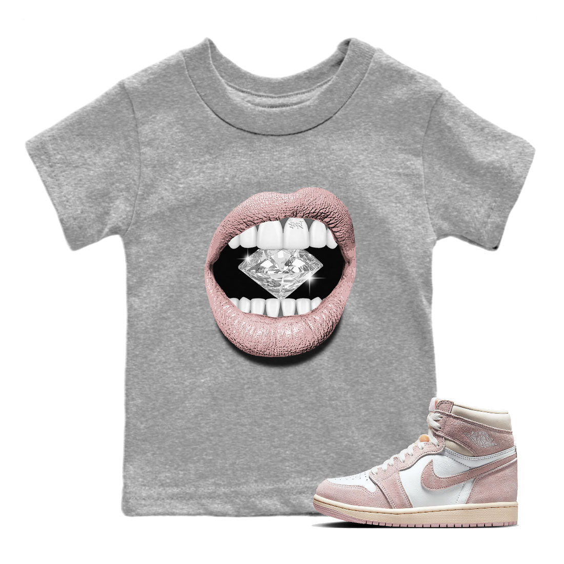Air Jordan 1 Washed Pink Sneaker Match Tees Lips Diamond Streetwear Sneaker Shirt Air Jordan 1 High OG WMNS Washed Pink Tees Kids Shirts Heather Grey 1
