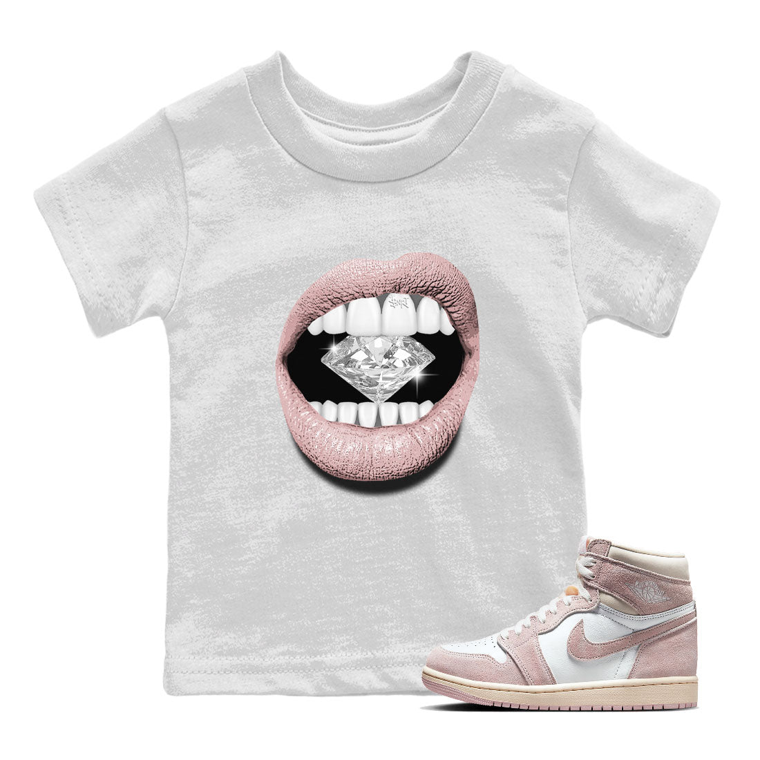 Air Jordan 1 Washed Pink Sneaker Match Tees Lips Diamond Streetwear Sneaker Shirt Air Jordan 1 High OG WMNS Washed Pink Tees Kids Shirts White 1