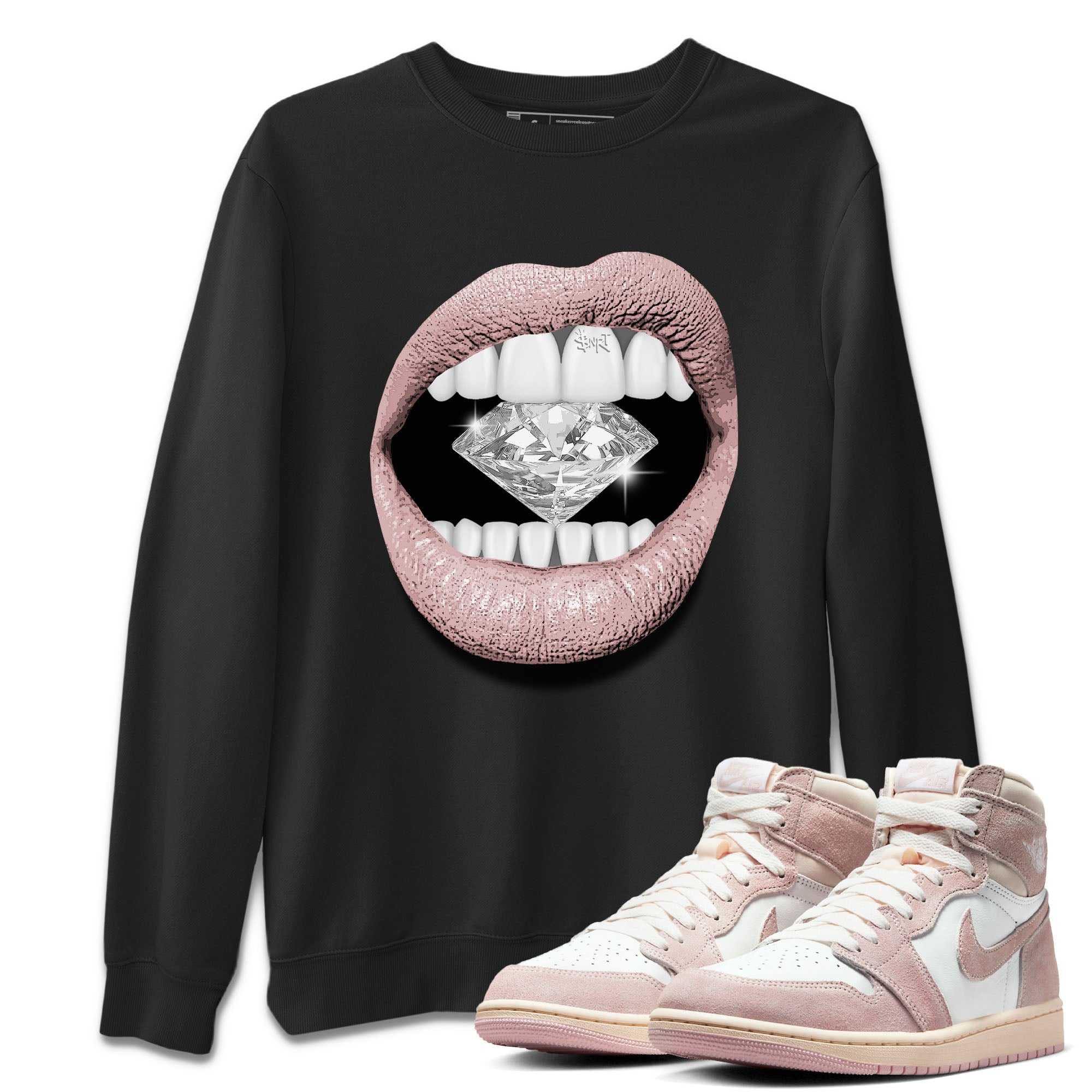 Air Jordan 1 Washed Pink Sneaker Match Tees Lips Diamond Streetwear Sneaker Shirt Air Jordan 1 High OG WMNS Washed Pink Tees Unisex Shirts Black 1