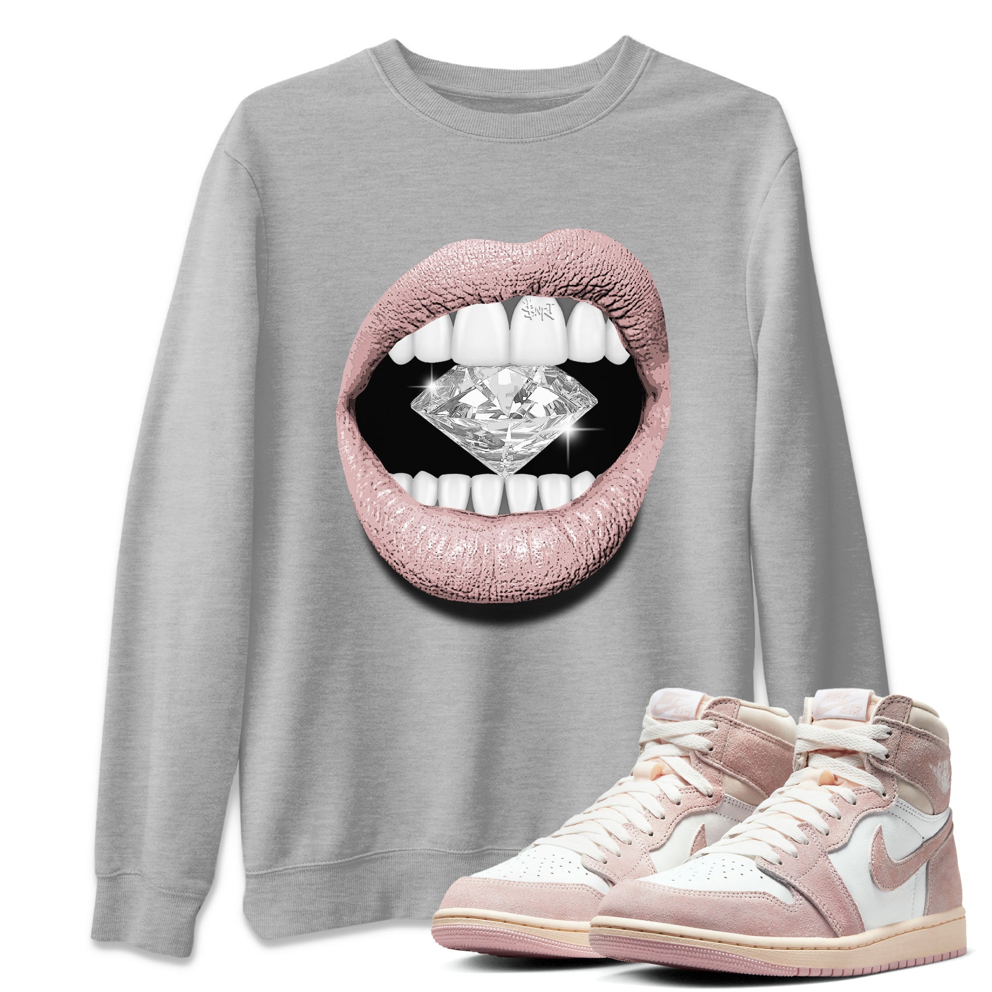 Air Jordan 1 Washed Pink Sneaker Match Tees Lips Diamond Streetwear Sneaker Shirt Air Jordan 1 High OG WMNS Washed Pink Tees Unisex Shirts Heather Grey 1