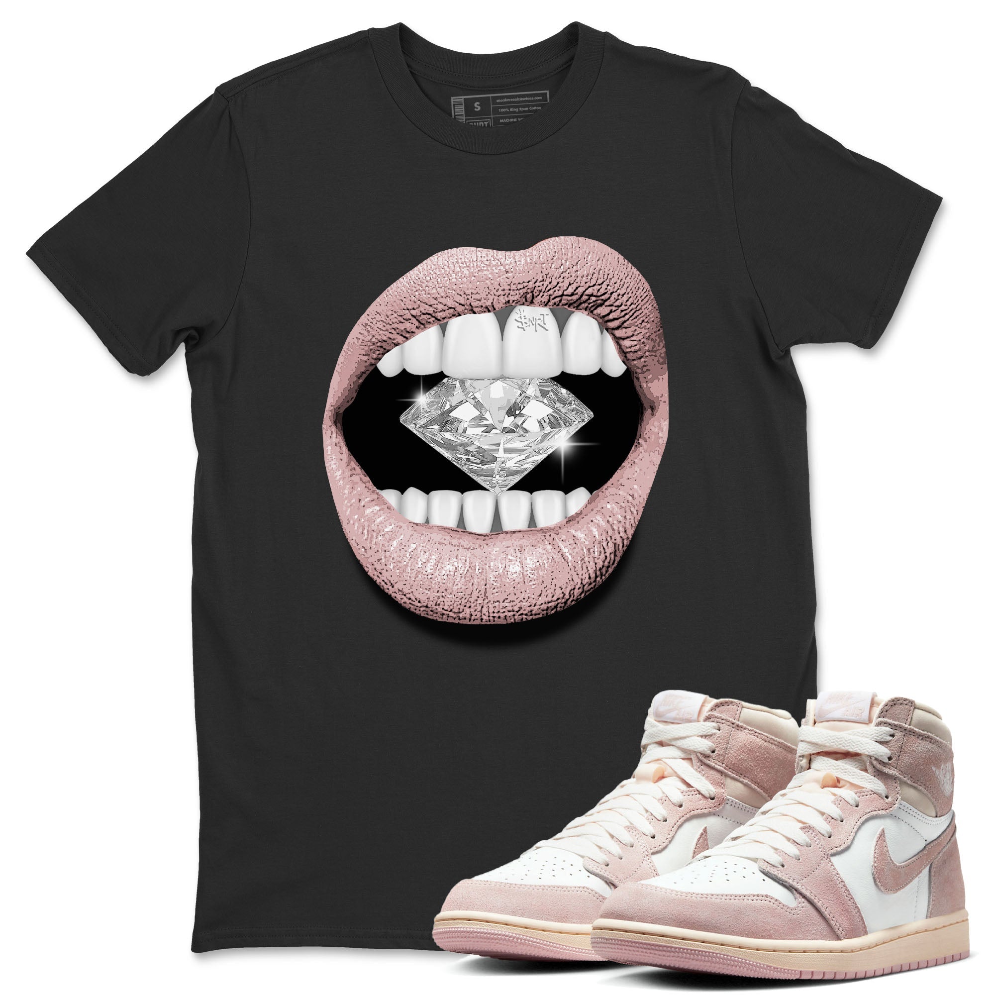 Air Jordan 1 Washed Pink Sneaker Match Tees Lips Diamond Streetwear Sneaker Shirt Air Jordan 1 High OG WMNS Washed Pink Tees Unisex Shirts Black 1