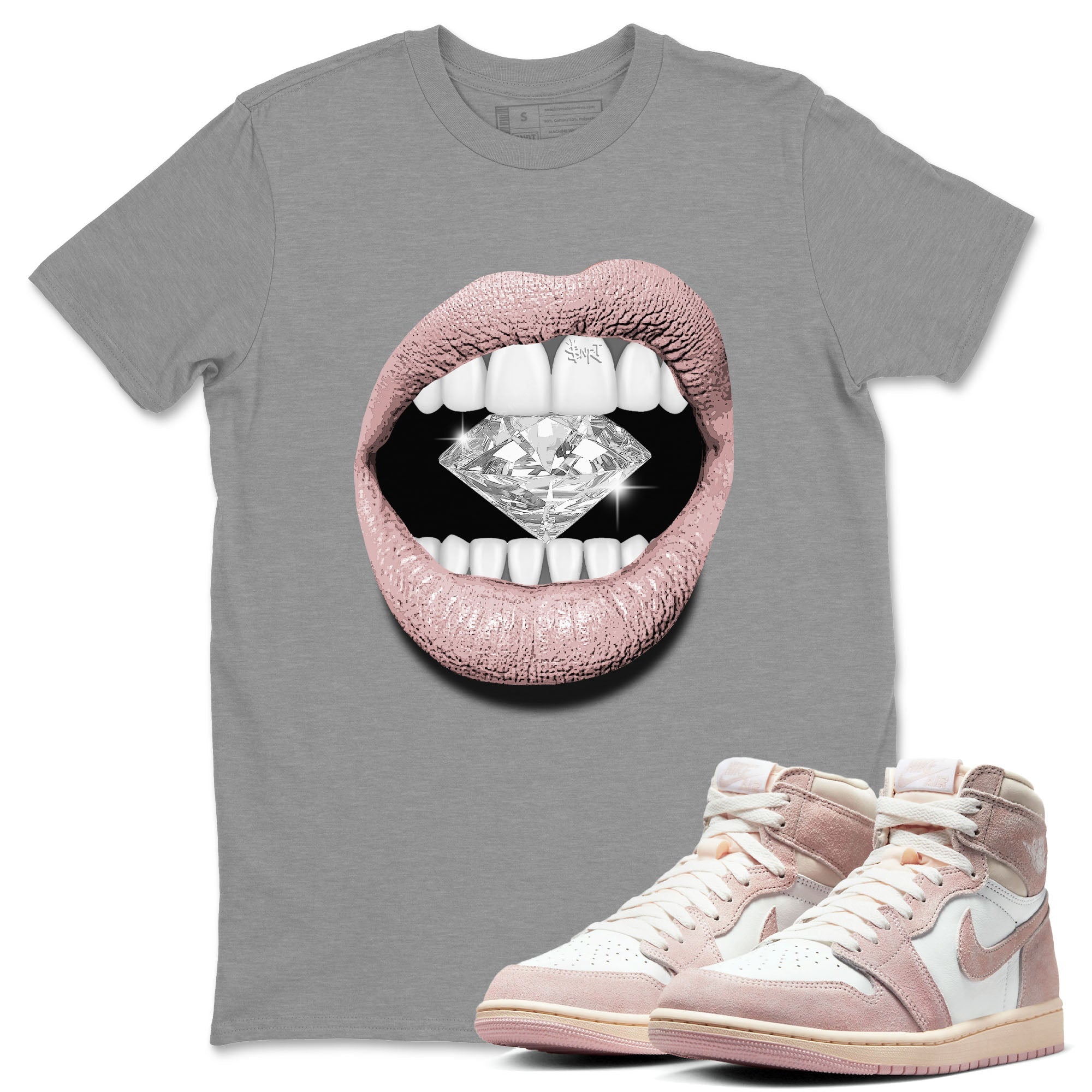 Air Jordan 1 Washed Pink Sneaker Match Tees Lips Diamond Streetwear Sneaker Shirt Air Jordan 1 High OG WMNS Washed Pink Tees Unisex Shirts Heather Grey 1
