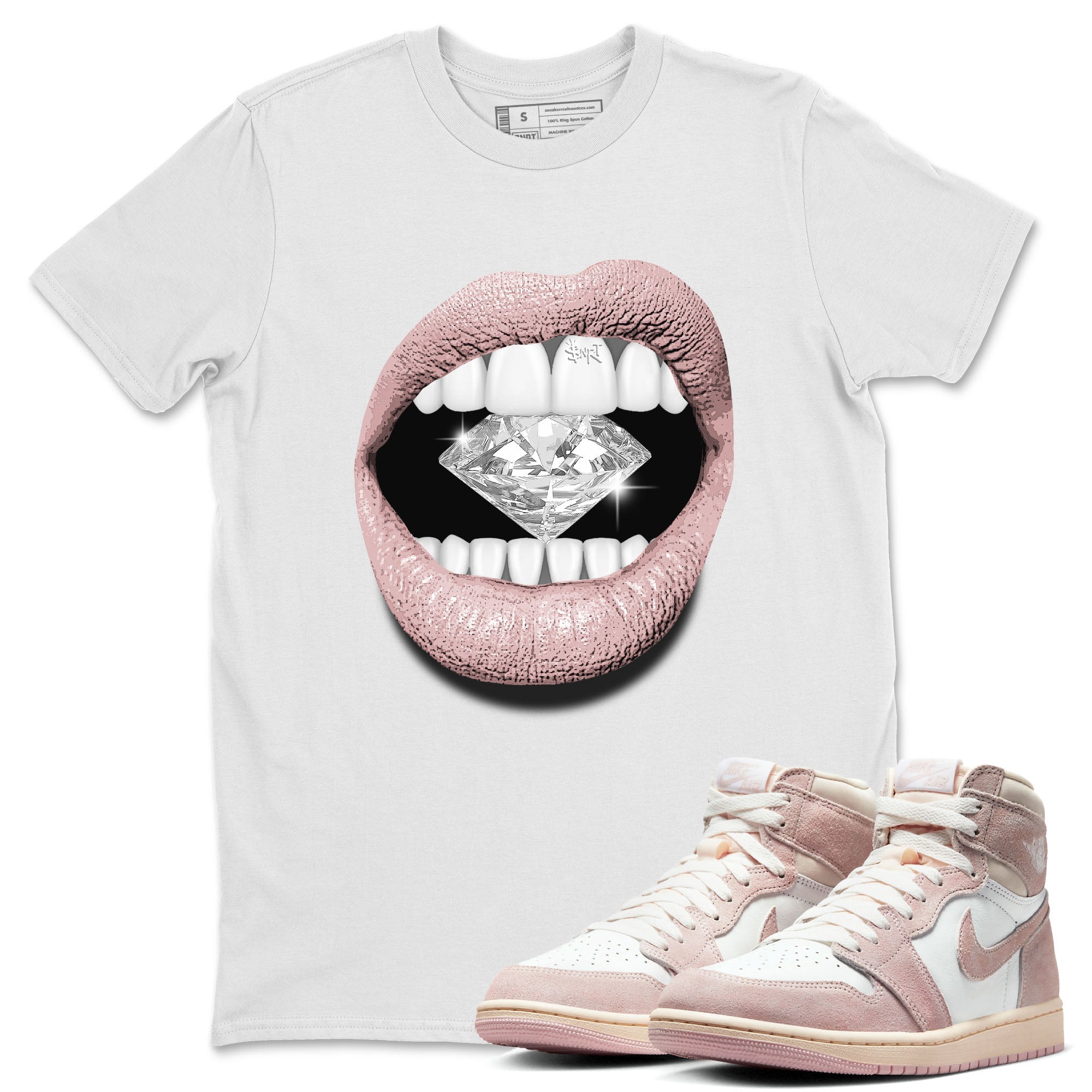 Air Jordan 1 Washed Pink Sneaker Match Tees Lips Diamond Streetwear Sneaker Shirt Air Jordan 1 High OG WMNS Washed Pink Tees Unisex Shirts White 1