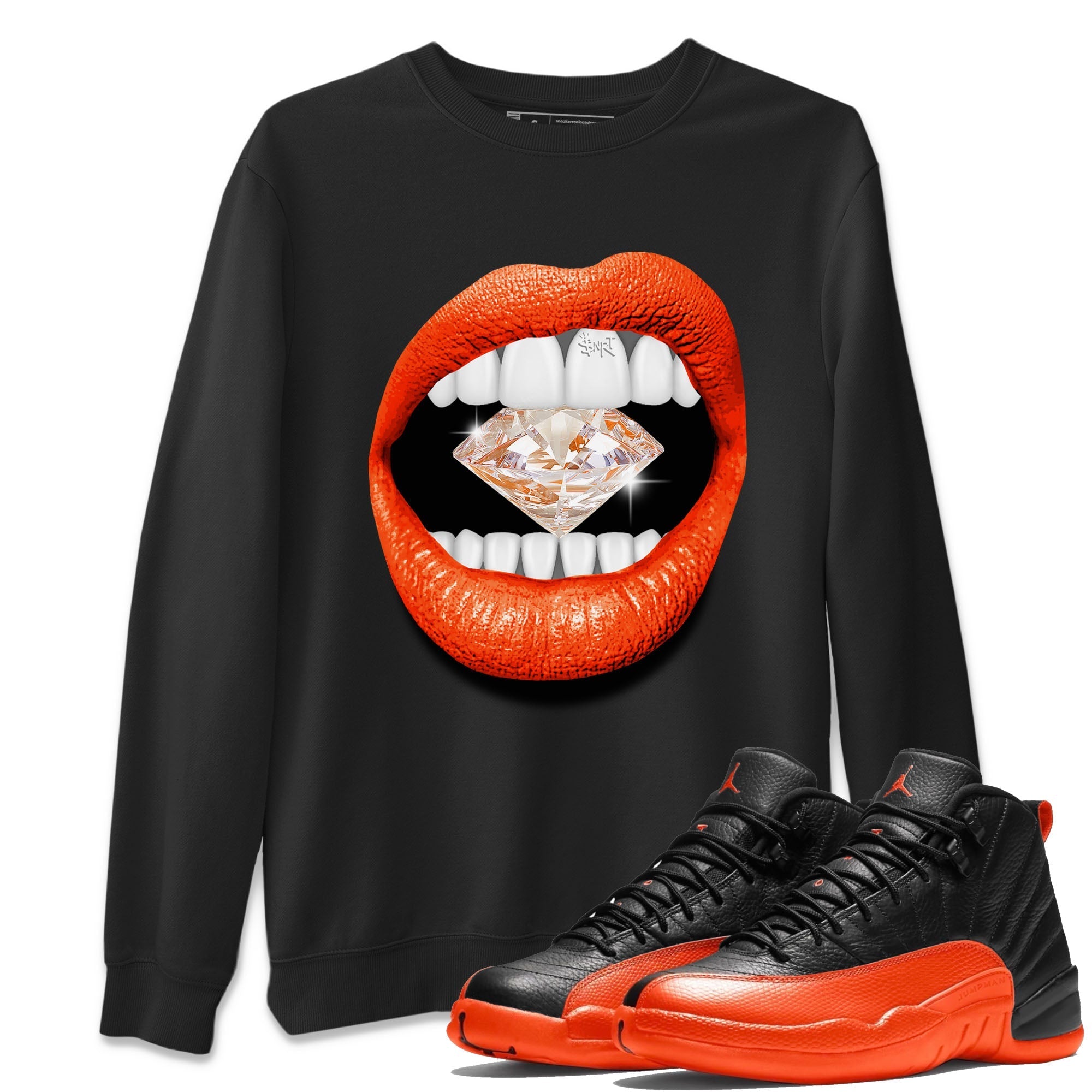 Air Jordan 12 Brilliant Orange Sneaker Match Tees Lips Diamond Streetwear Sneaker Shirt Air Jordan 12 WMNS Brilliant Orange Tees Unisex Shirts Black 1