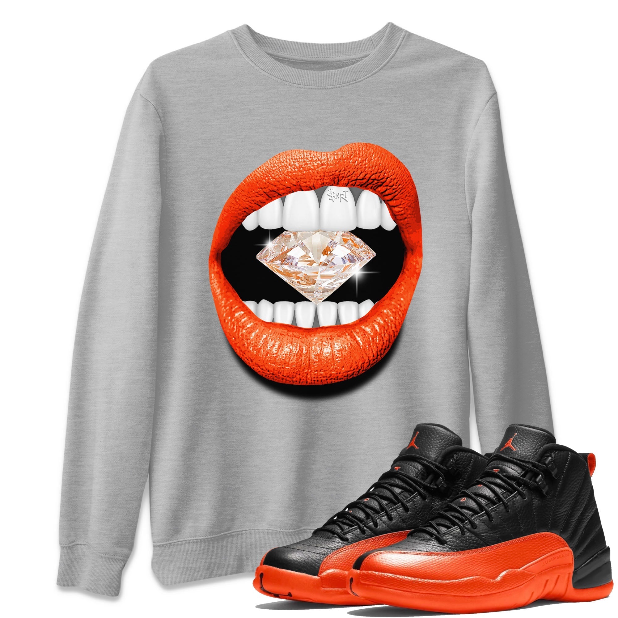Air Jordan 12 Brilliant Orange Sneaker Match Tees Lips Diamond Streetwear Sneaker Shirt Air Jordan 12 WMNS Brilliant Orange Tees Unisex Shirts Heather Grey 1