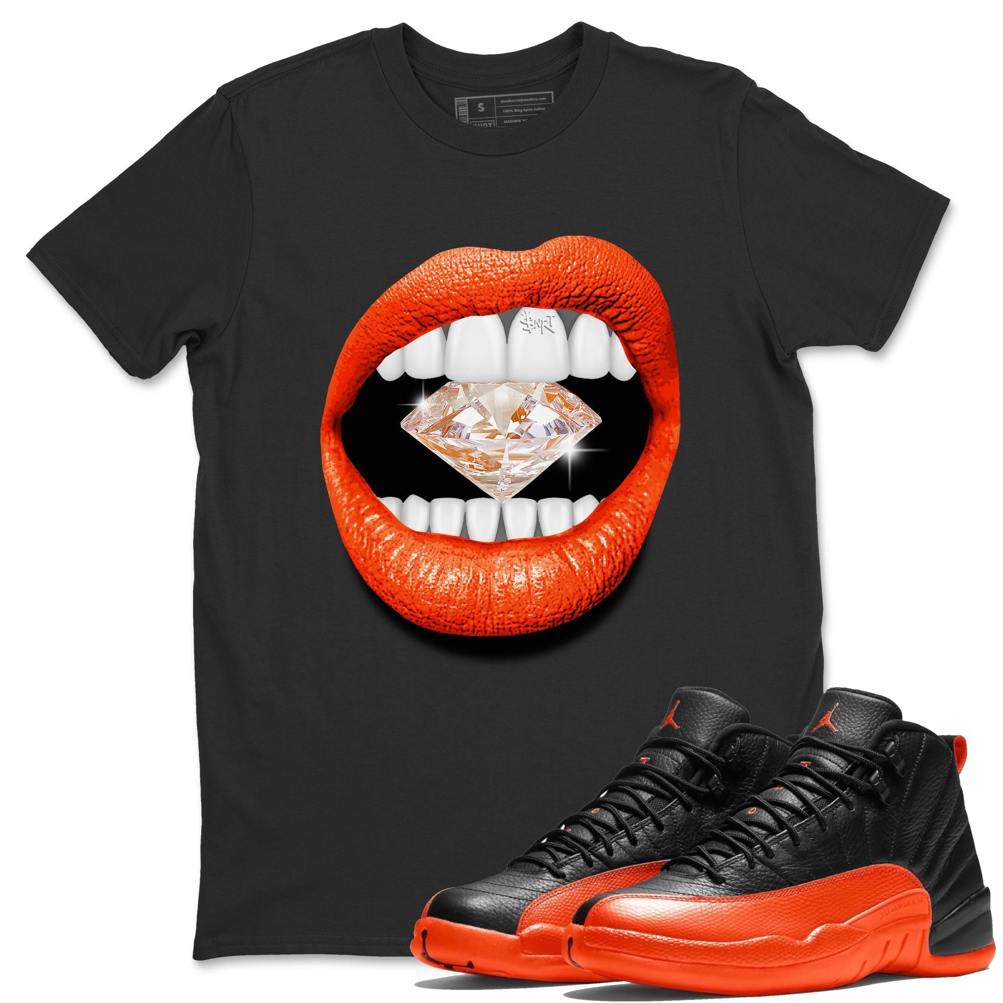 Air Jordan 12 Brilliant Orange Sneaker Match Tees Lips Diamond Streetwear Sneaker Shirt Air Jordan 12 WMNS Brilliant Orange Tees Unisex Shirts Black 1