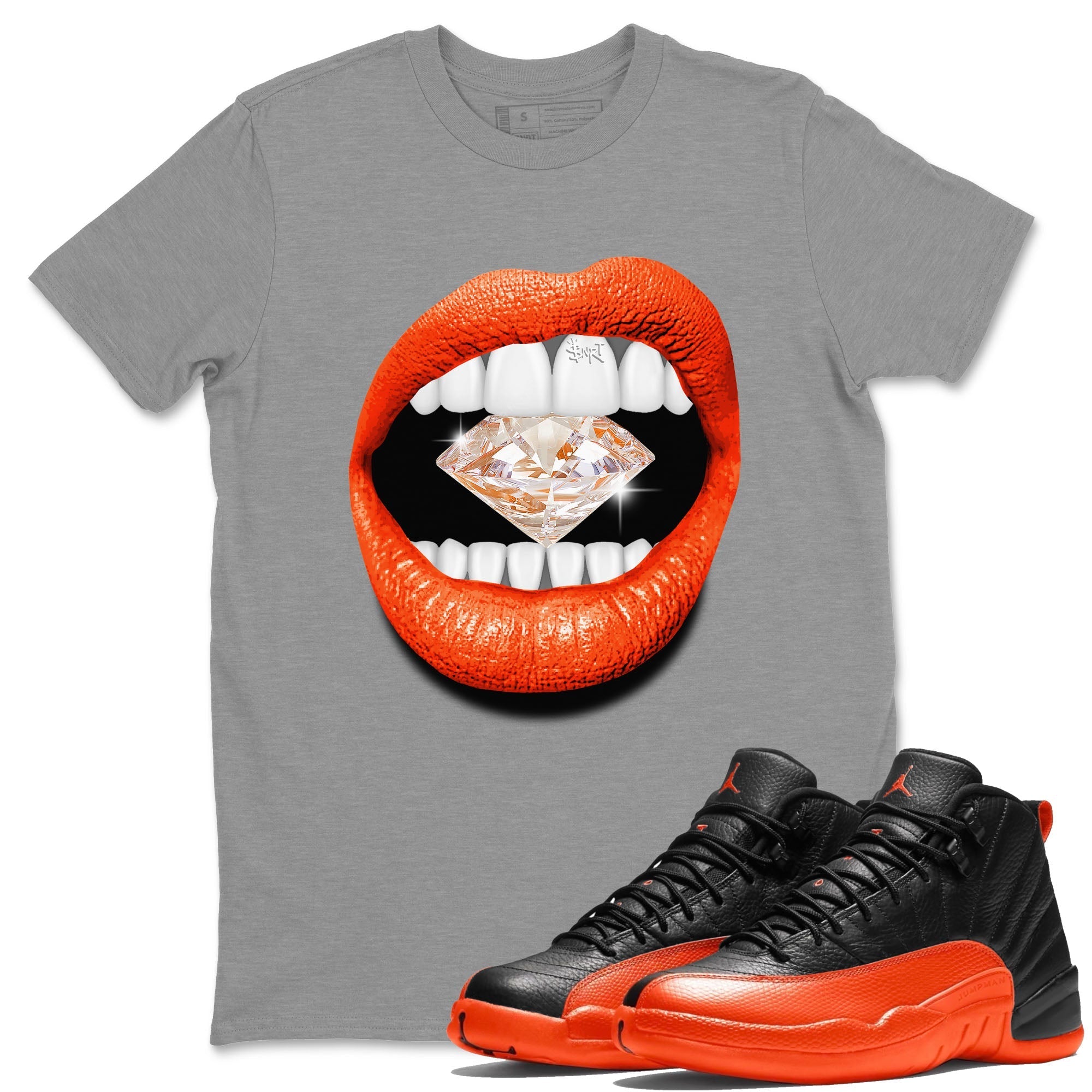 Air Jordan 12 Brilliant Orange Sneaker Match Tees Lips Diamond Streetwear Sneaker Shirt Air Jordan 12 WMNS Brilliant Orange Tees Unisex Shirts Heather Grey 1
