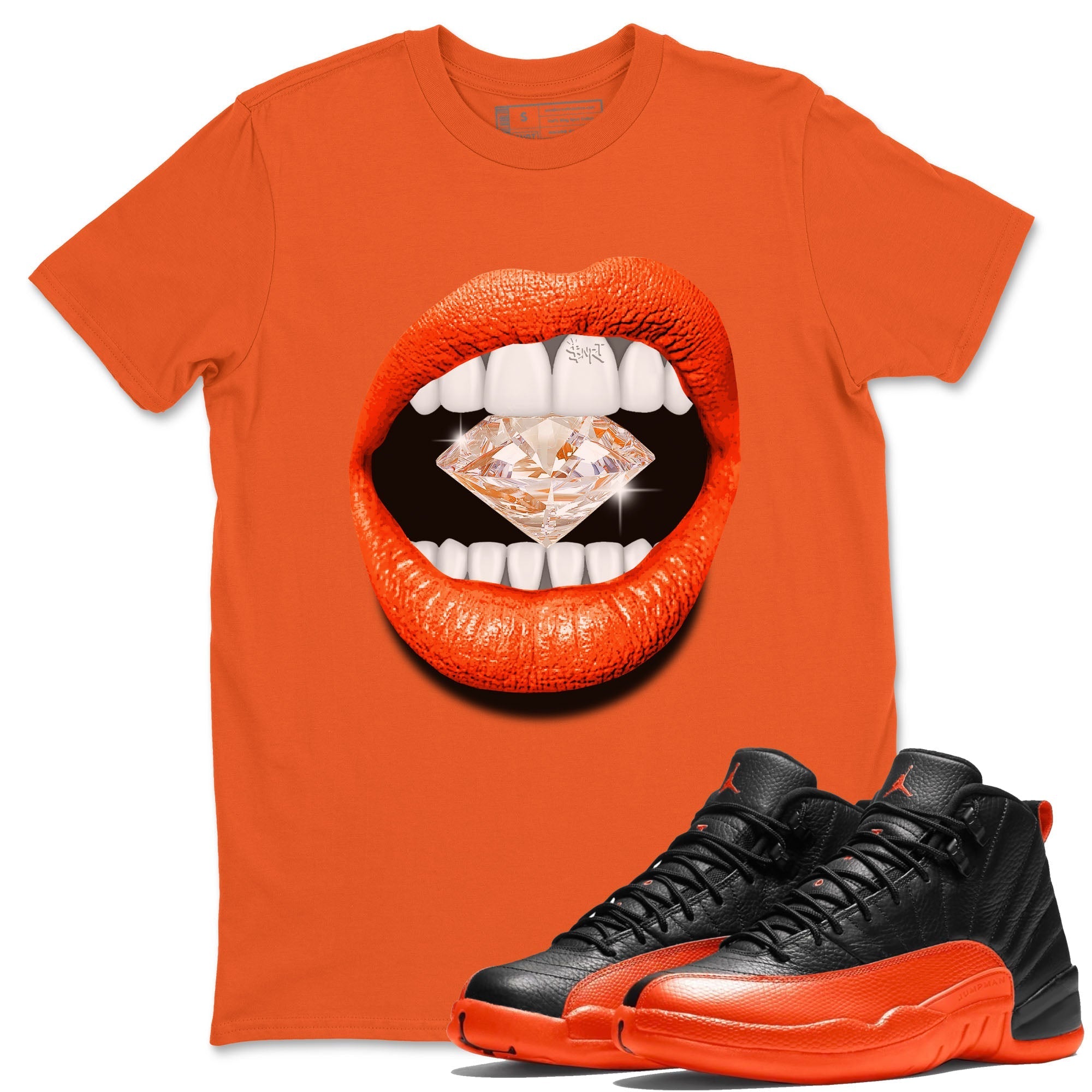 Air Jordan 12 Brilliant Orange Sneaker Match Tees Lips Diamond Streetwear Sneaker Shirt Air Jordan 12 WMNS Brilliant Orange Tees Unisex Shirts Old Gold 1