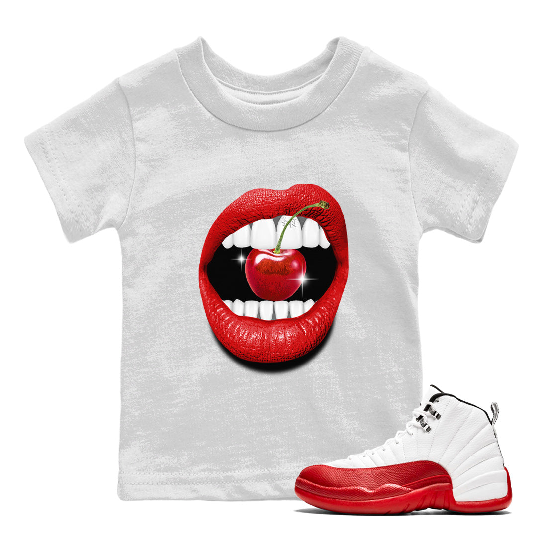 12s Cherry Sneaker Match Tees Lips Cherry Sneaker Shirts Air Jordan 12 Cherry Sneaker Release Tees Kids Shirts White 1