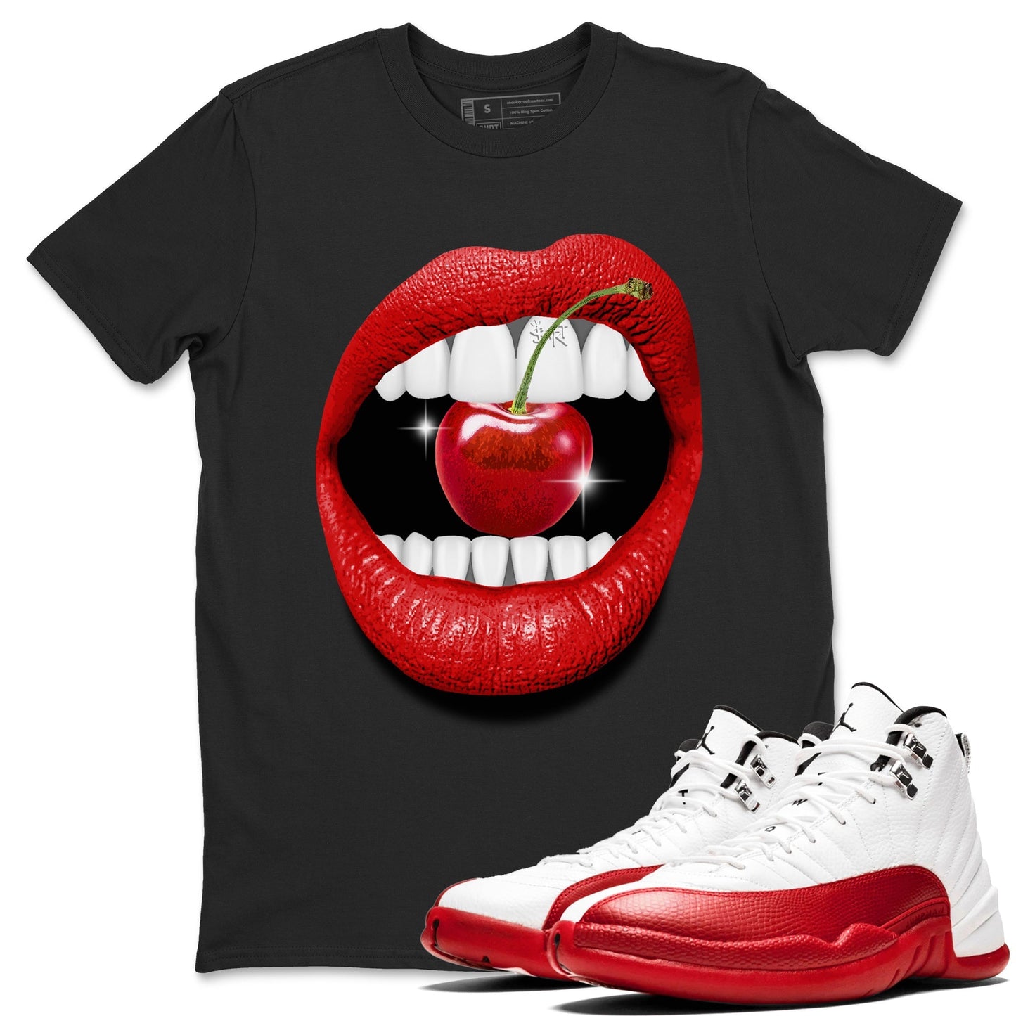 12s Cherry Sneaker Match Tees Lips Cherry Sneaker Shirts Air Jordan 12 Cherry Sneaker Release Tees Unisex Shirts Black 1