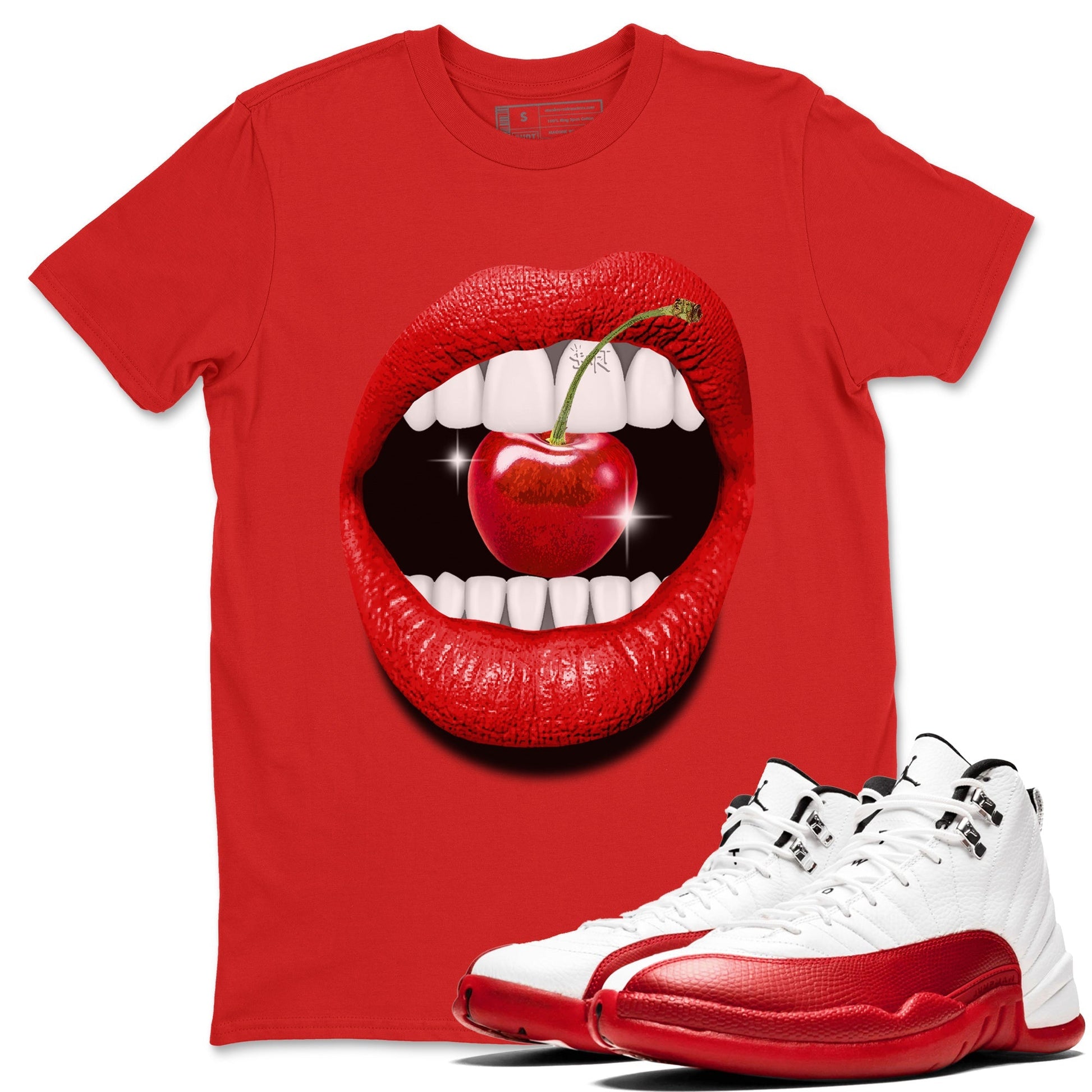 12s Cherry Sneaker Match Tees Lips Cherry Sneaker Shirts Air Jordan 12 Cherry Sneaker Release Tees Unisex Shirts Red 1
