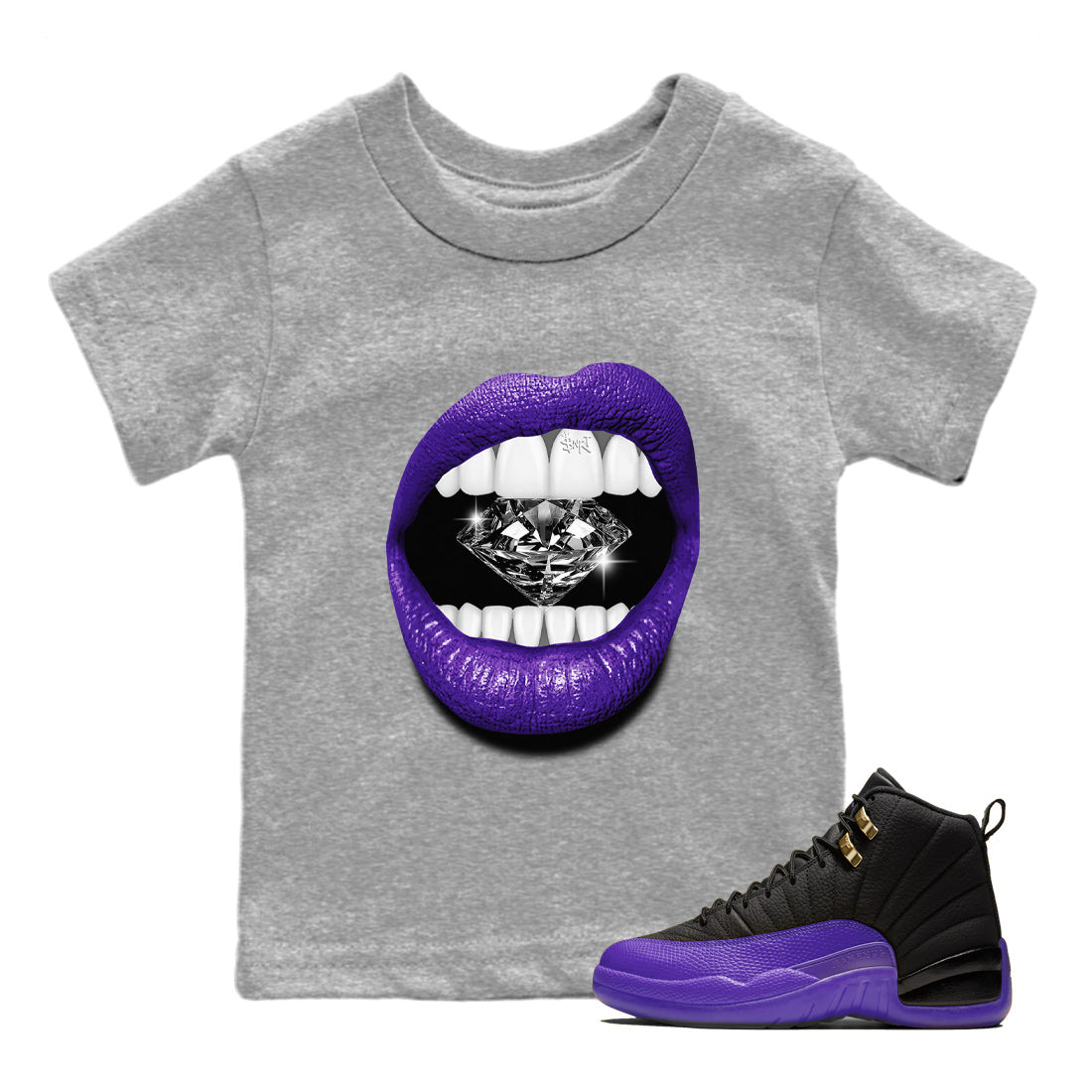 Air Jordan 12 Field Purple Sneaker Match Tees Lips Diamond Streetwear Sneaker Shirt Jordan Jordan 12 Lakers Sneaker Release Tees Kids Shirts Heather Grey 1