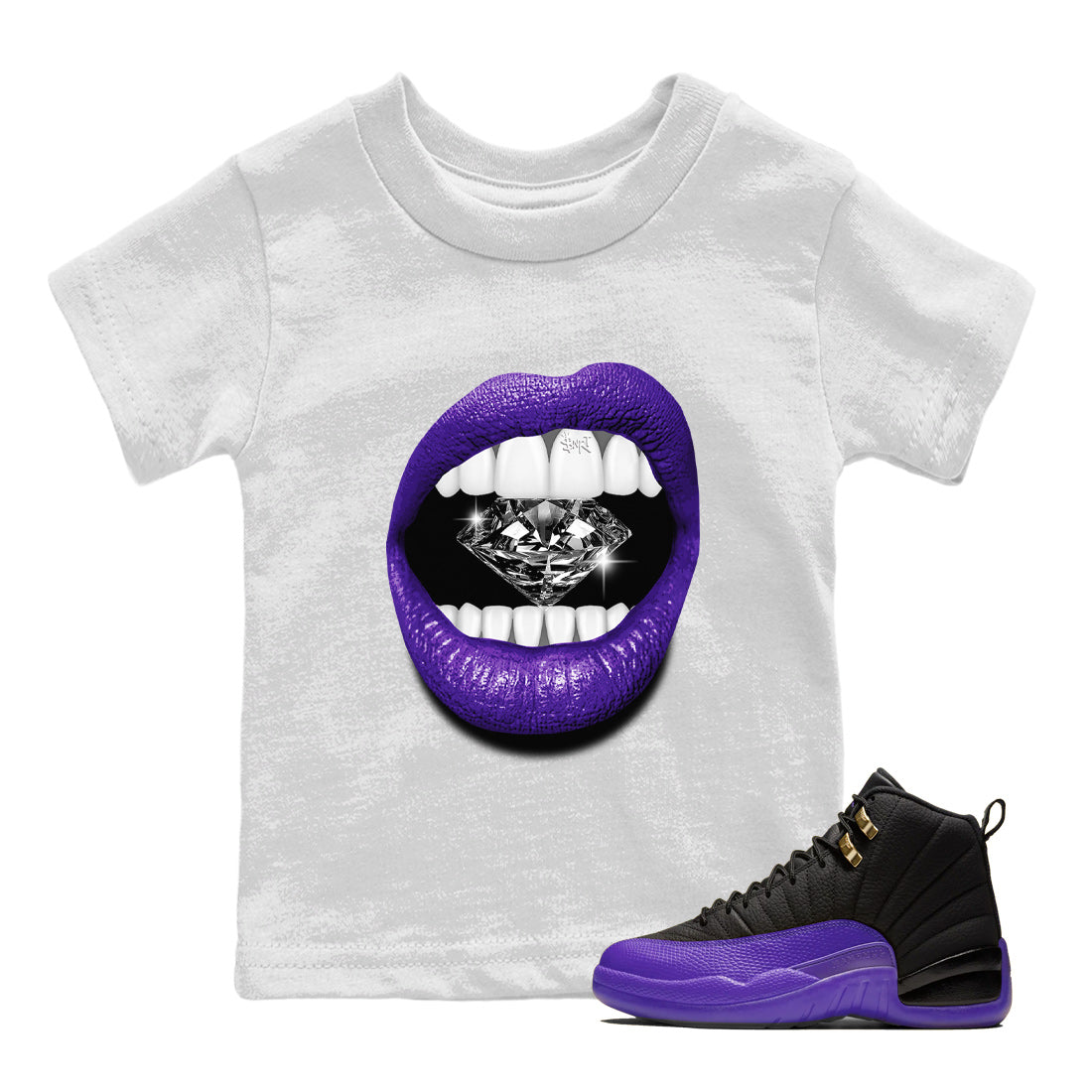 Air Jordan 12 Field Purple Sneaker Match Tees Lips Diamond Streetwear Sneaker Shirt Jordan Jordan 12 Lakers Sneaker Release Tees Kids Shirts White 1