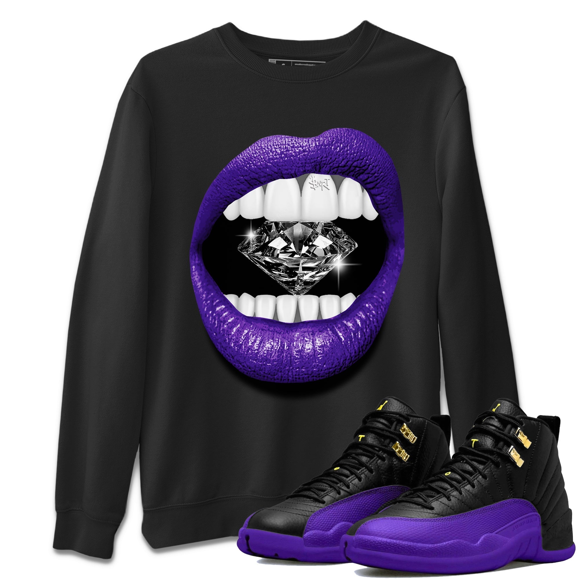 Air Jordan 12 Field Purple Sneaker Match Tees Lips Diamond Streetwear Sneaker Shirt Jordan Jordan 12 Lakers Sneaker Release Tees Unisex Shirts Black 1