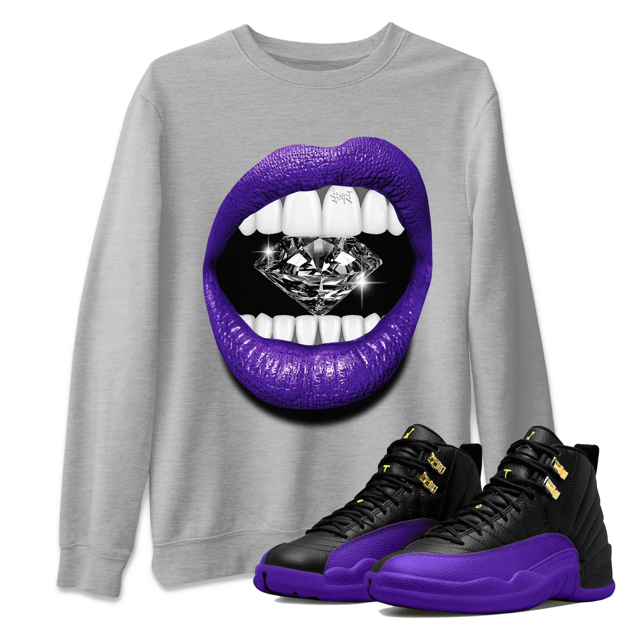 Air Jordan 12 Field Purple Sneaker Match Tees Lips Diamond Streetwear Sneaker Shirt Jordan Jordan 12 Lakers Sneaker Release Tees Unisex Shirts Heather Grey 1