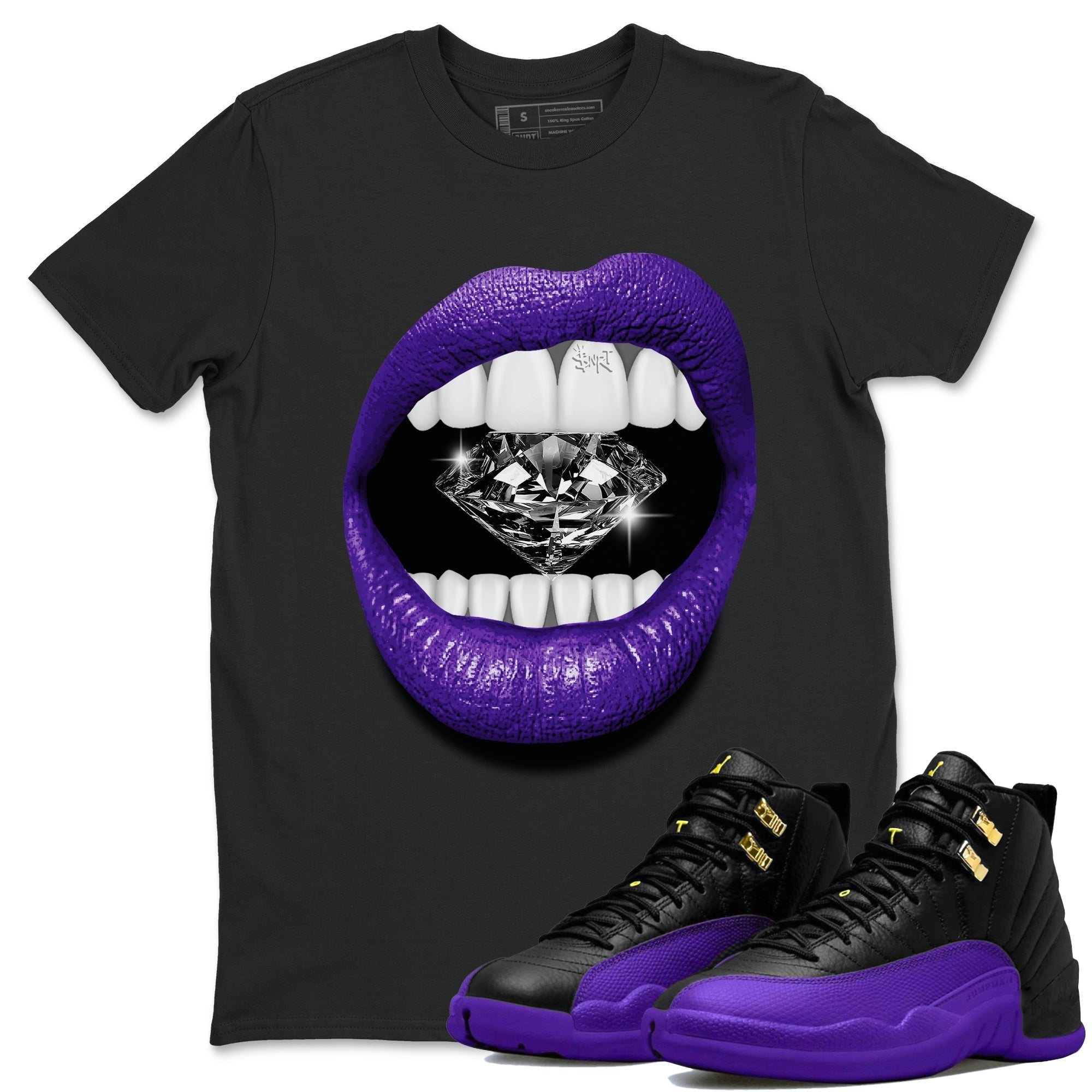 Air Jordan 12 Field Purple Sneaker Match Tees Lips Diamond Streetwear Sneaker Shirt Jordan Jordan 12 Lakers Sneaker Release Tees Unisex Shirts Black 1