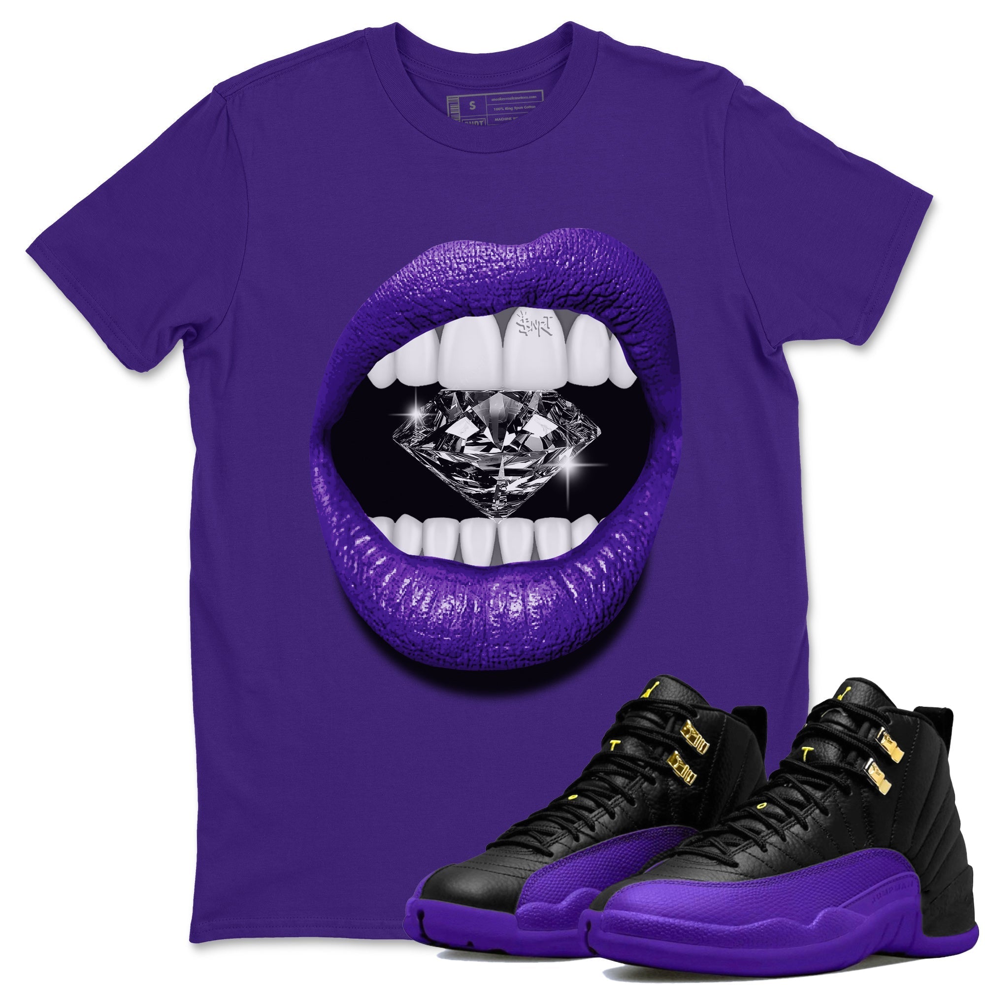 Air Jordan 12 Field Purple Sneaker Match Tees Lips Diamond Streetwear Sneaker Shirt Jordan Jordan 12 Lakers Sneaker Release Tees Unisex Shirts Purple 1