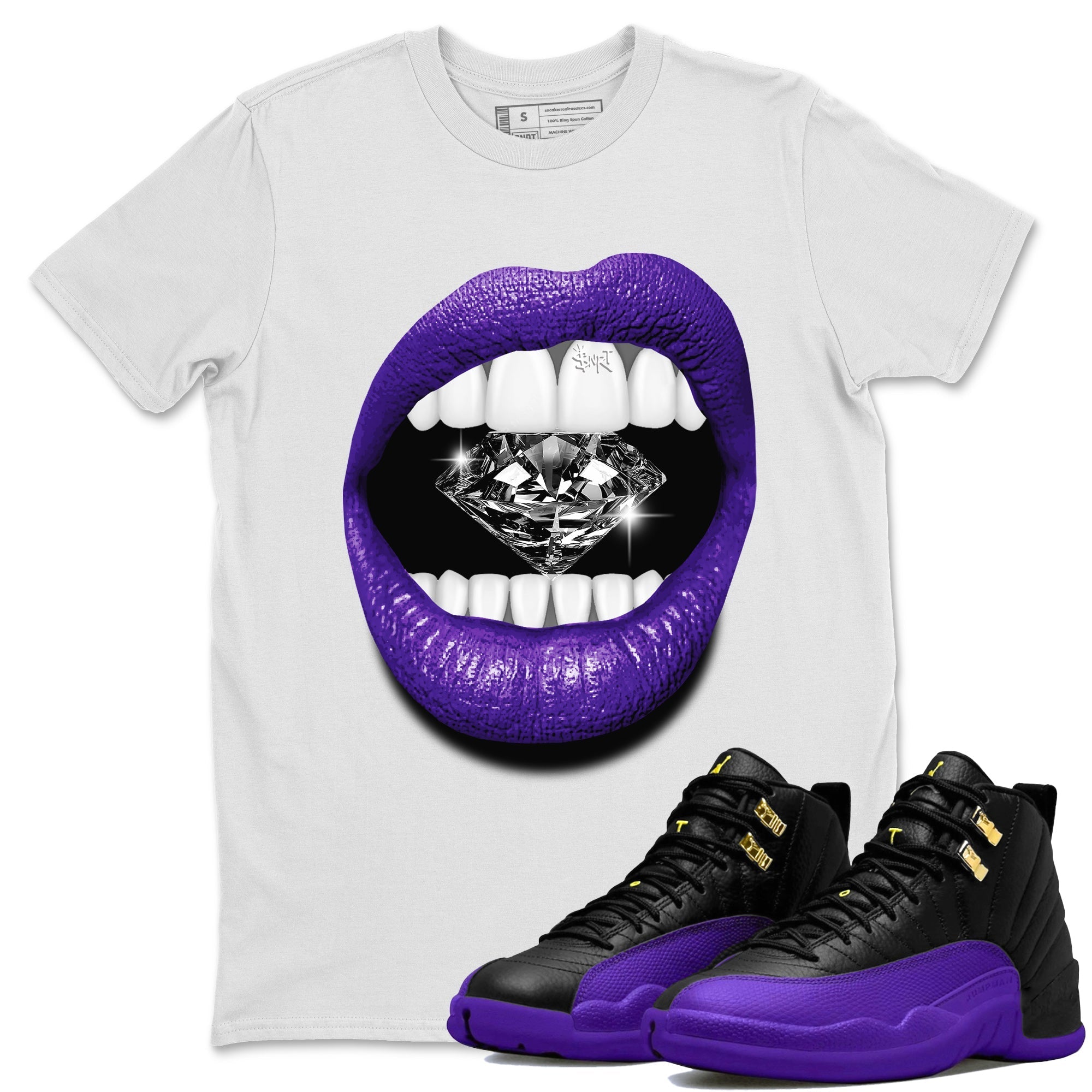 Air Jordan 12 Field Purple Sneaker Match Tees Lips Diamond Streetwear Sneaker Shirt Jordan Jordan 12 Lakers Sneaker Release Tees Unisex Shirts White 1
