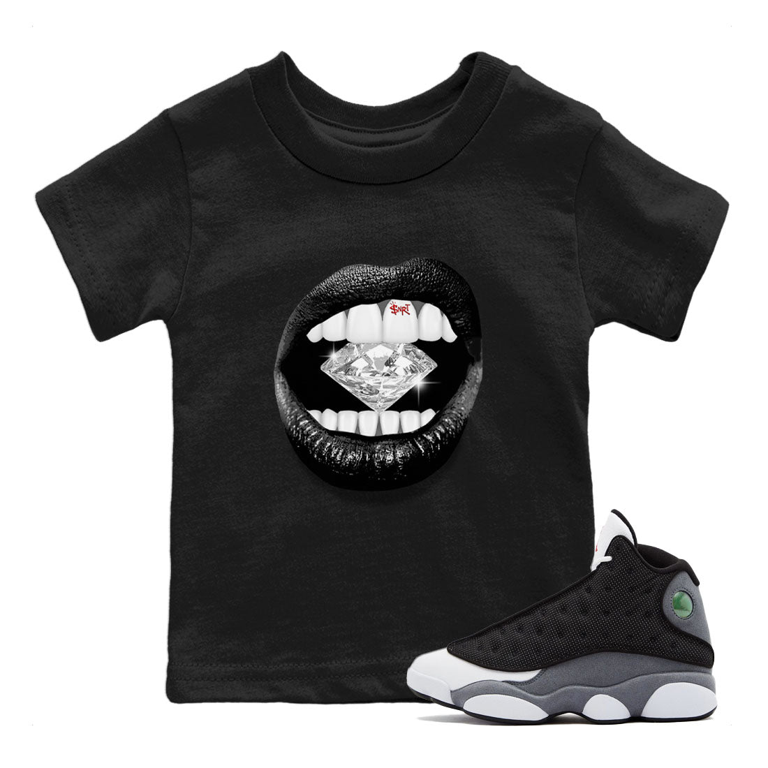 Air Jordan 13 Black Flint Sneaker Match Tees Lips Diamond Streetwear Sneaker Shirt Air Jordan 13 Retro Black Flint Tees Kids Shirts Black 1