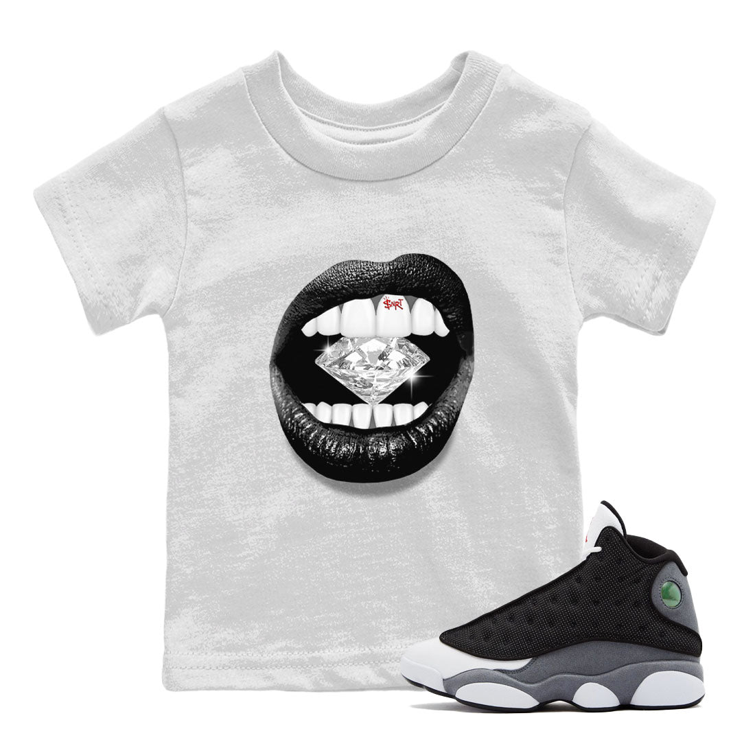 Air Jordan 13 Black Flint Sneaker Match Tees Lips Diamond Streetwear Sneaker Shirt Air Jordan 13 Retro Black Flint Tees Kids Shirts White 1