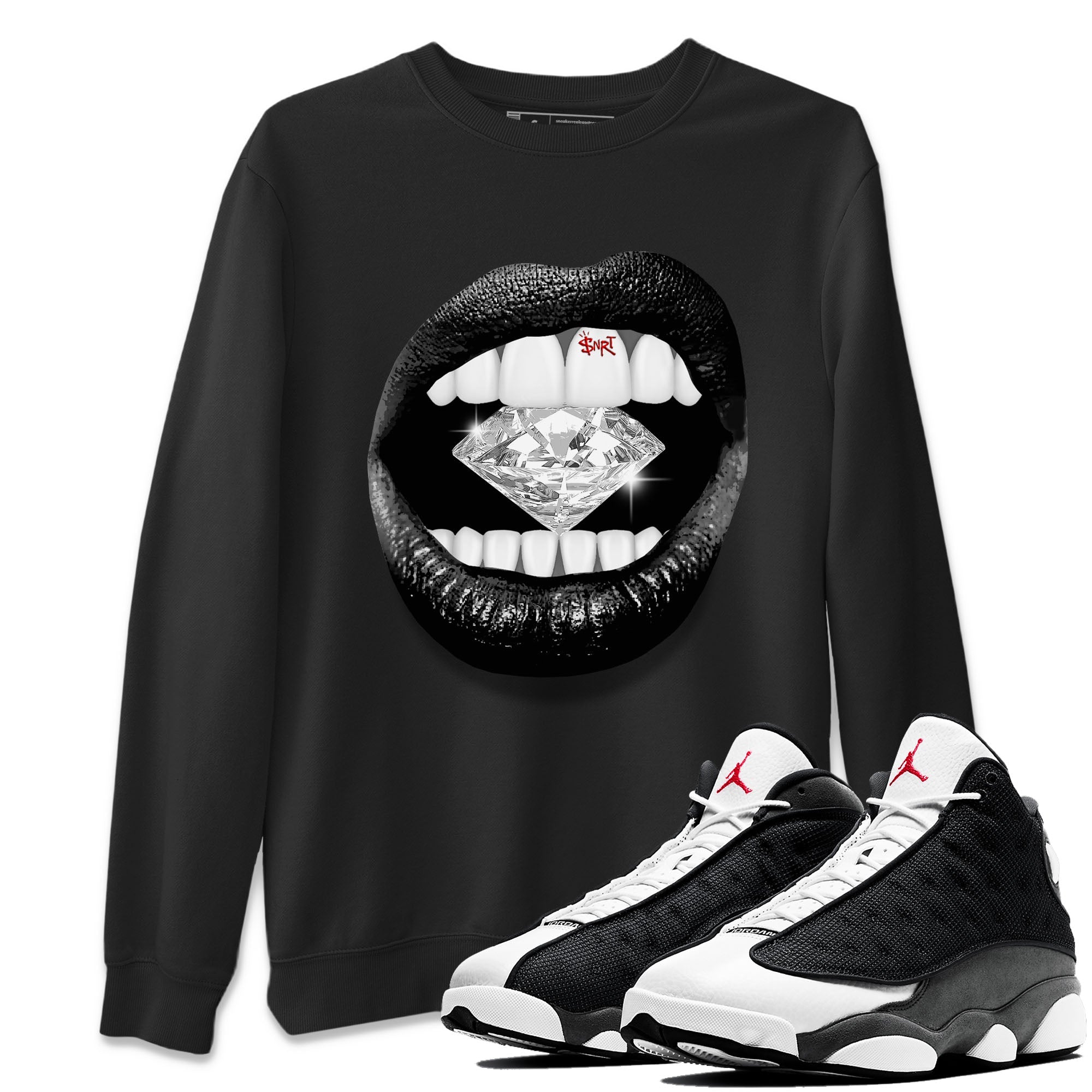 Air Jordan 13 Black Flint Sneaker Match Tees Lips Diamond Streetwear Sneaker Shirt Air Jordan 13 Retro Black Flint Tees Unisex Shirts Black 1