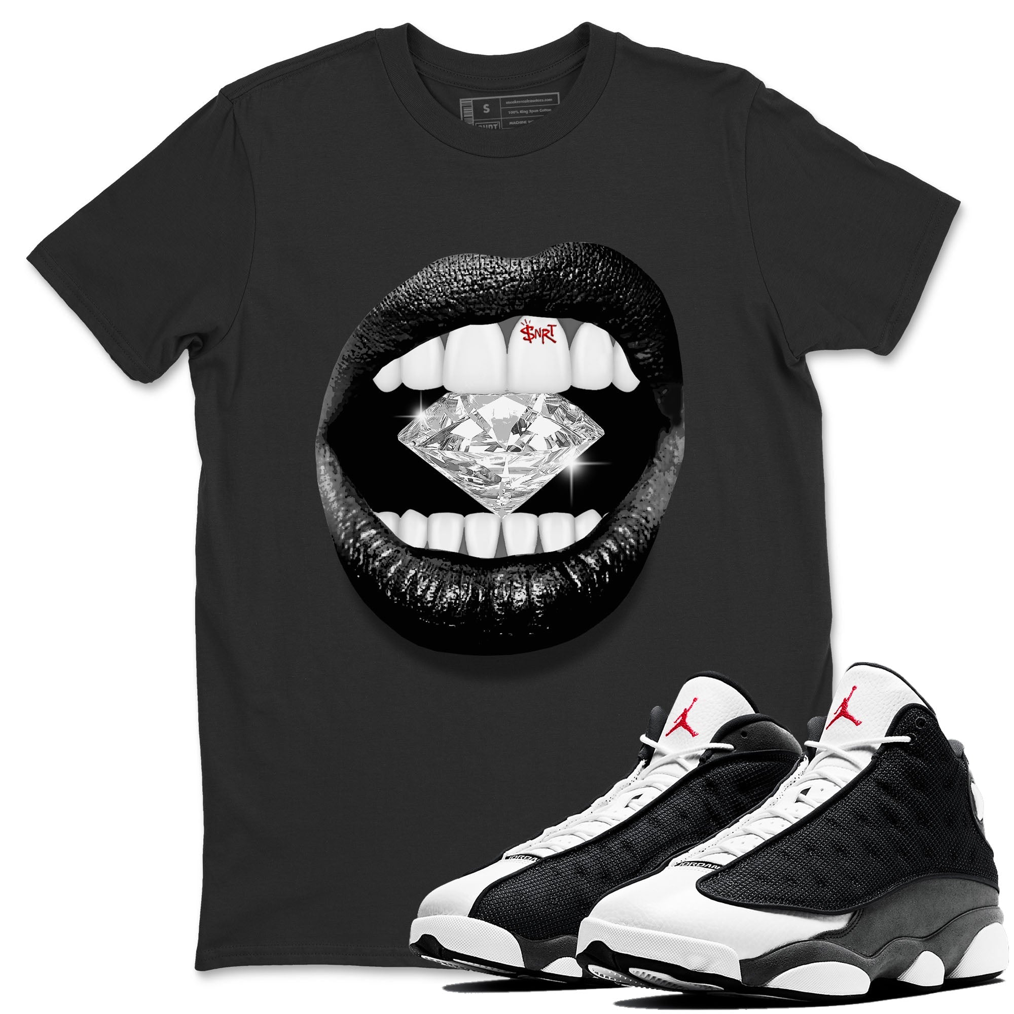 Air Jordan 13 Black Flint Sneaker Match Tees Lips Diamond Streetwear Sneaker Shirt Air Jordan 13 Retro Black Flint Tees Unisex Shirts Black 1