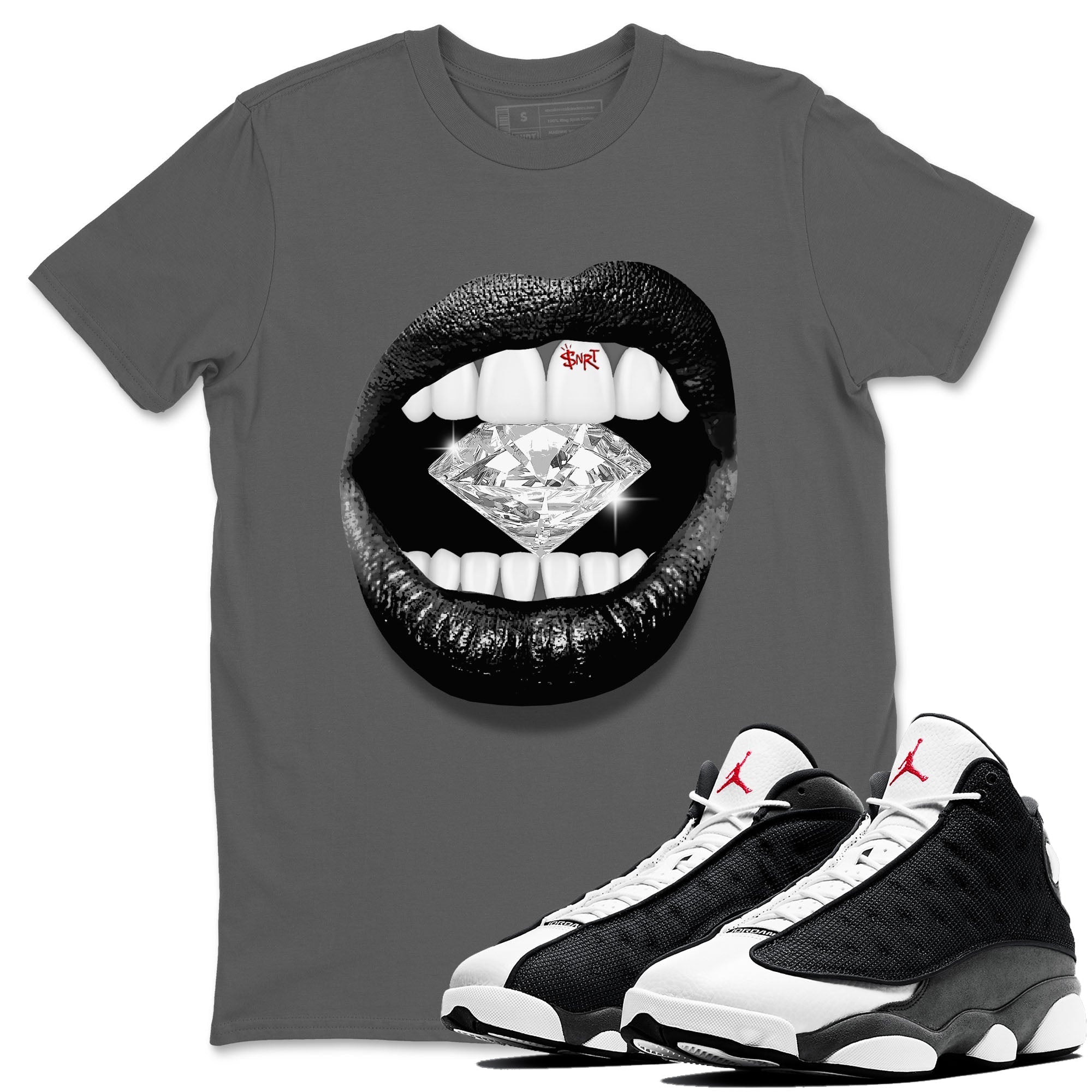Air Jordan 13 Black Flint Sneaker Match Tees Lips Diamond Streetwear Sneaker Shirt Air Jordan 13 Retro Black Flint Tees Unisex Shirts Cool Grey 1
