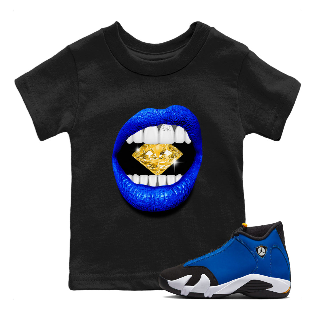 Air Jordan 14 Laney Sneaker Match Tees Lips Diamond Sneaker Tees Jordan 14 Laney Sneaker Release Tees Kids Shirts Black 1
