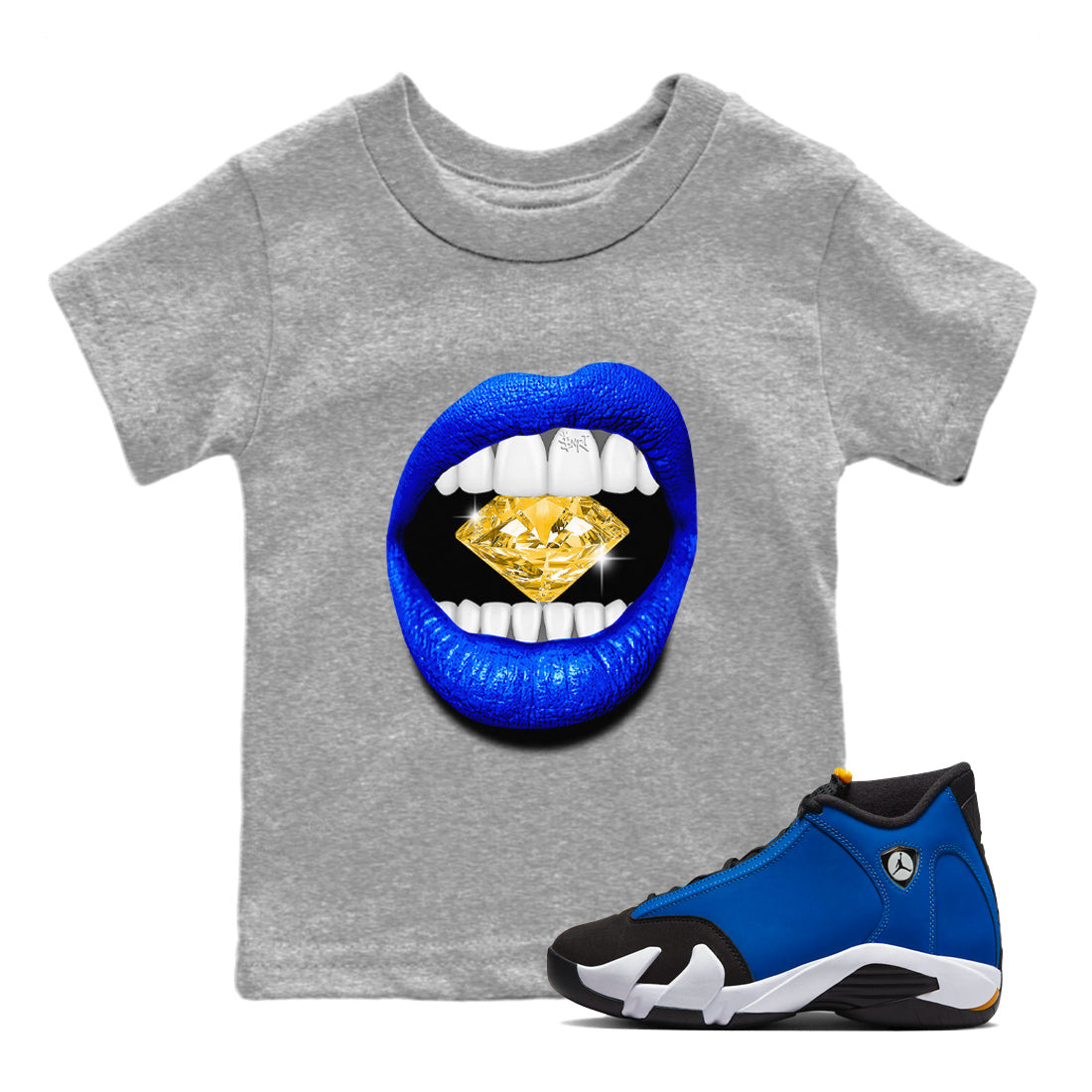 Air Jordan 14 Laney Sneaker Match Tees Lips Diamond Sneaker Tees Jordan 14 Laney Sneaker Release Tees Kids Shirts Heather Grey 1