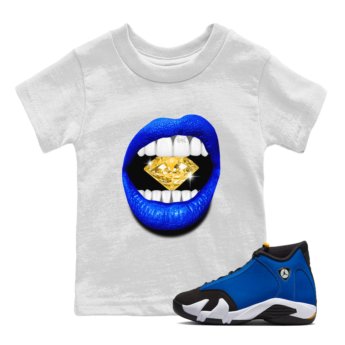 Air Jordan 14 Laney Sneaker Match Tees Lips Diamond Sneaker Tees Jordan 14 Laney Sneaker Release Tees Kids Shirts White 1