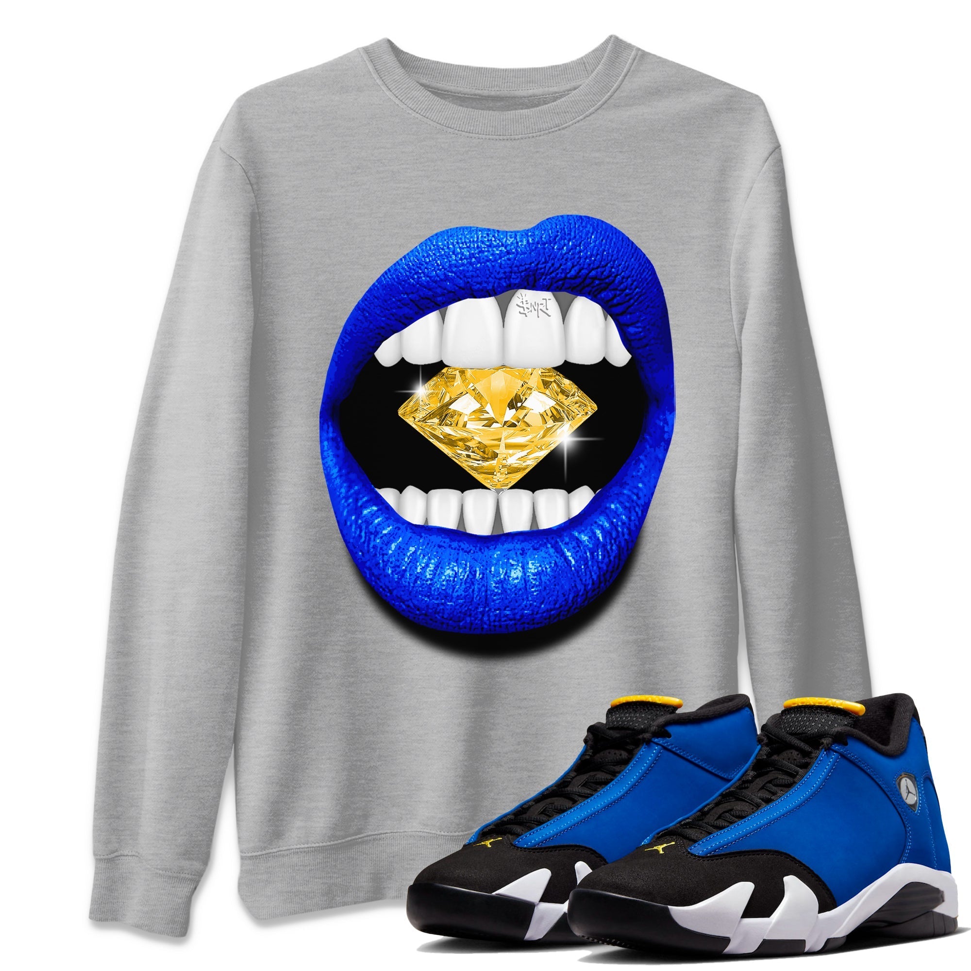Air Jordan 14 Laney Sneaker Match Tees Lips Diamond Sneaker Tees Jordan 14 Laney Sneaker Release Tees Unisex Shirts Heather Grey 1