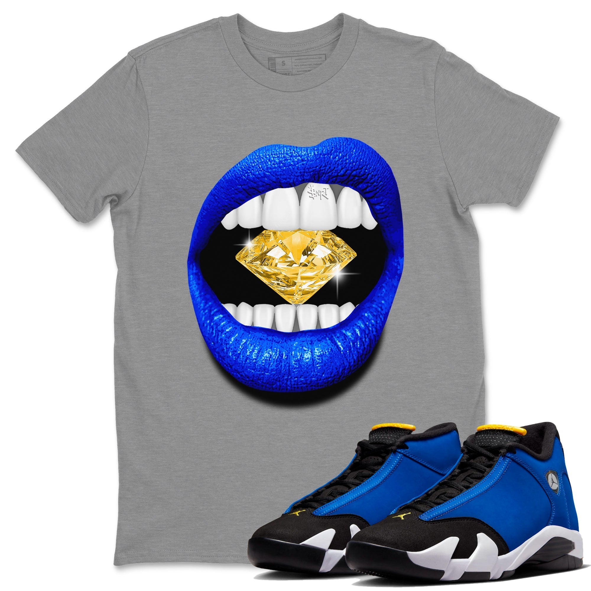 Air Jordan 14 Laney Sneaker Match Tees Lips Diamond Sneaker Tees Jordan 14 Laney Sneaker Release Tees Unisex Shirts Heather Grey 1