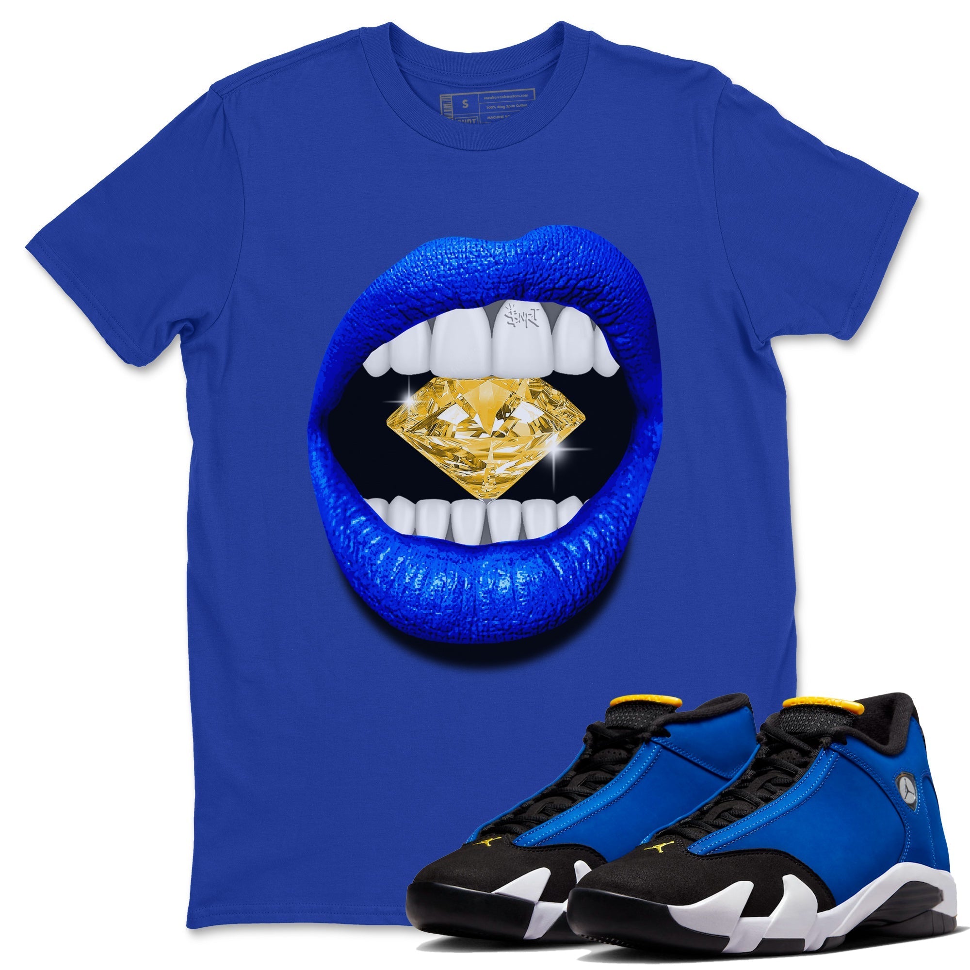 Air Jordan 14 Laney Sneaker Match Tees Lips Diamond Sneaker Tees Jordan 14 Laney Sneaker Release Tees Unisex Shirts Royal Blue 1