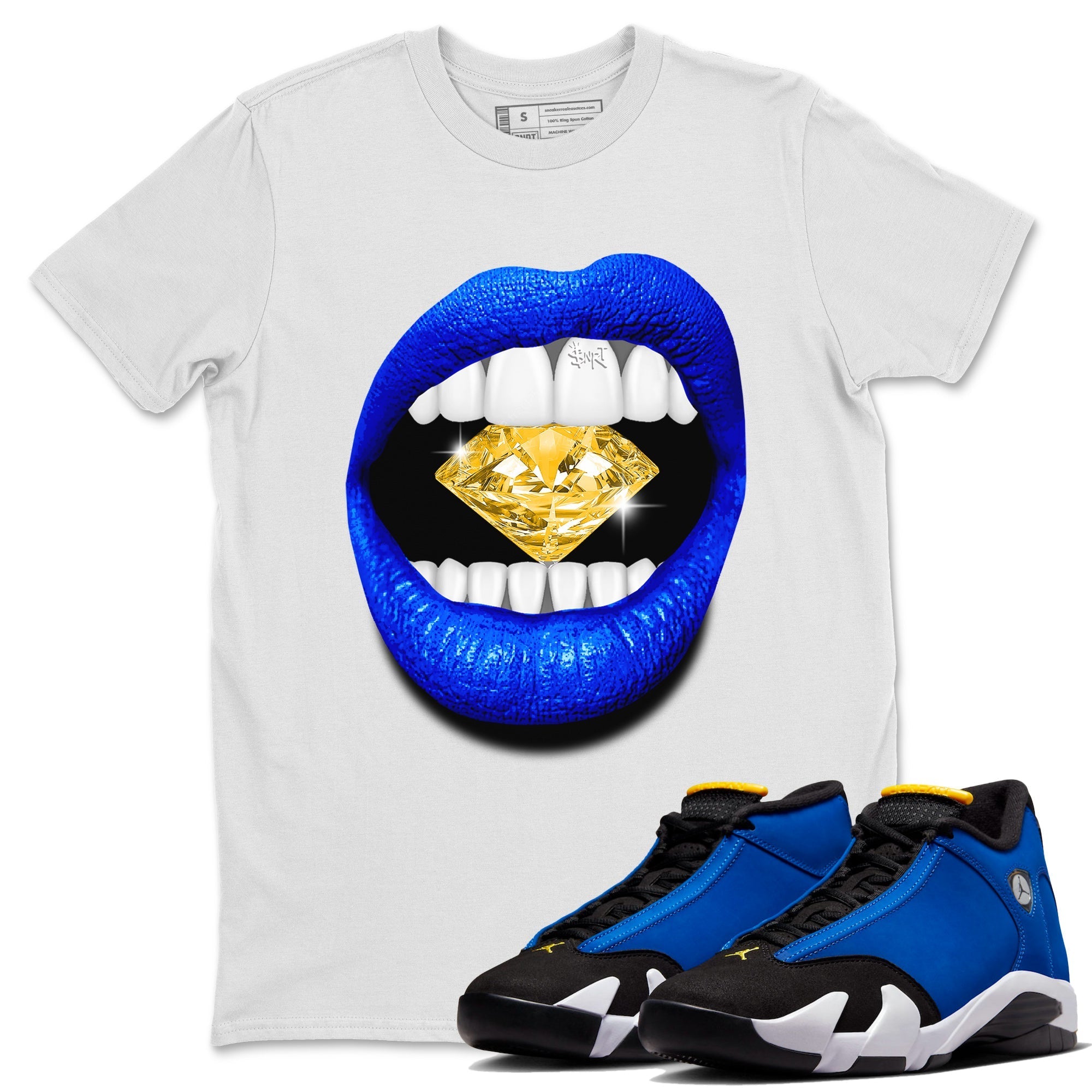 Air Jordan 14 Laney Sneaker Match Tees Lips Diamond Sneaker Tees Jordan 14 Laney Sneaker Release Tees Unisex Shirts White 1