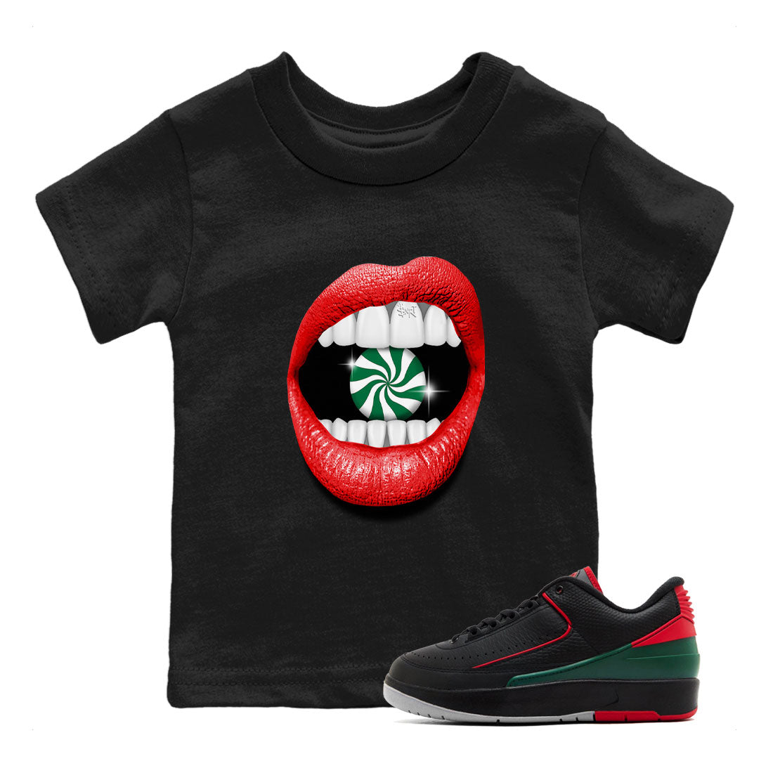 Air Jordan 2 Christmas shirt to match jordans Lips Diamond holiday christmas sneaker match tees AJ2 Low Christmas Drip Gear Zone Baby Toddler Black 1 T-Shirt