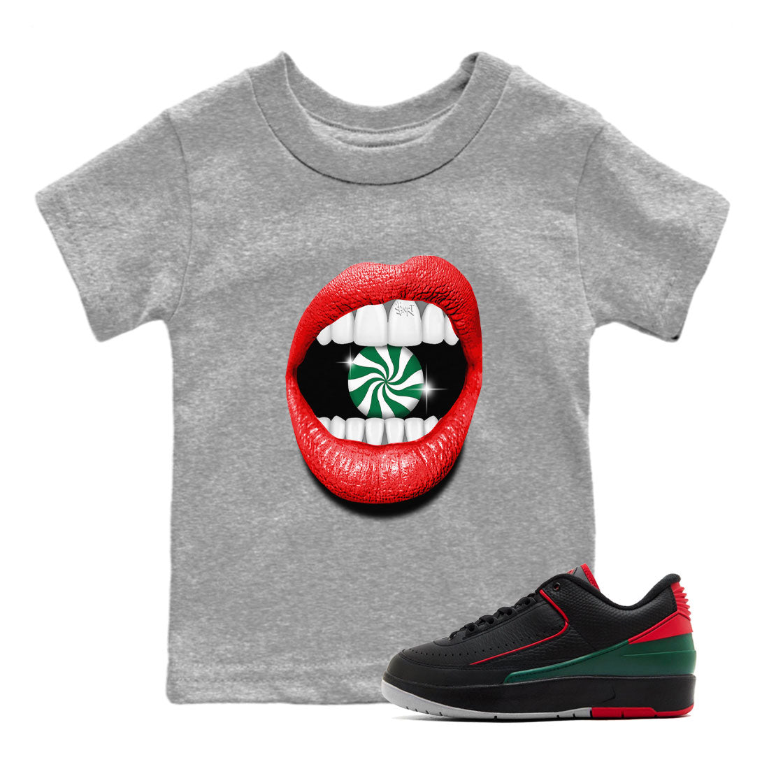 Air Jordan 2 Christmas shirt to match jordans Lips Diamond holiday christmas sneaker match tees AJ2 Low Christmas Drip Gear Zone Baby Toddler Heather Grey 1 T-Shirt