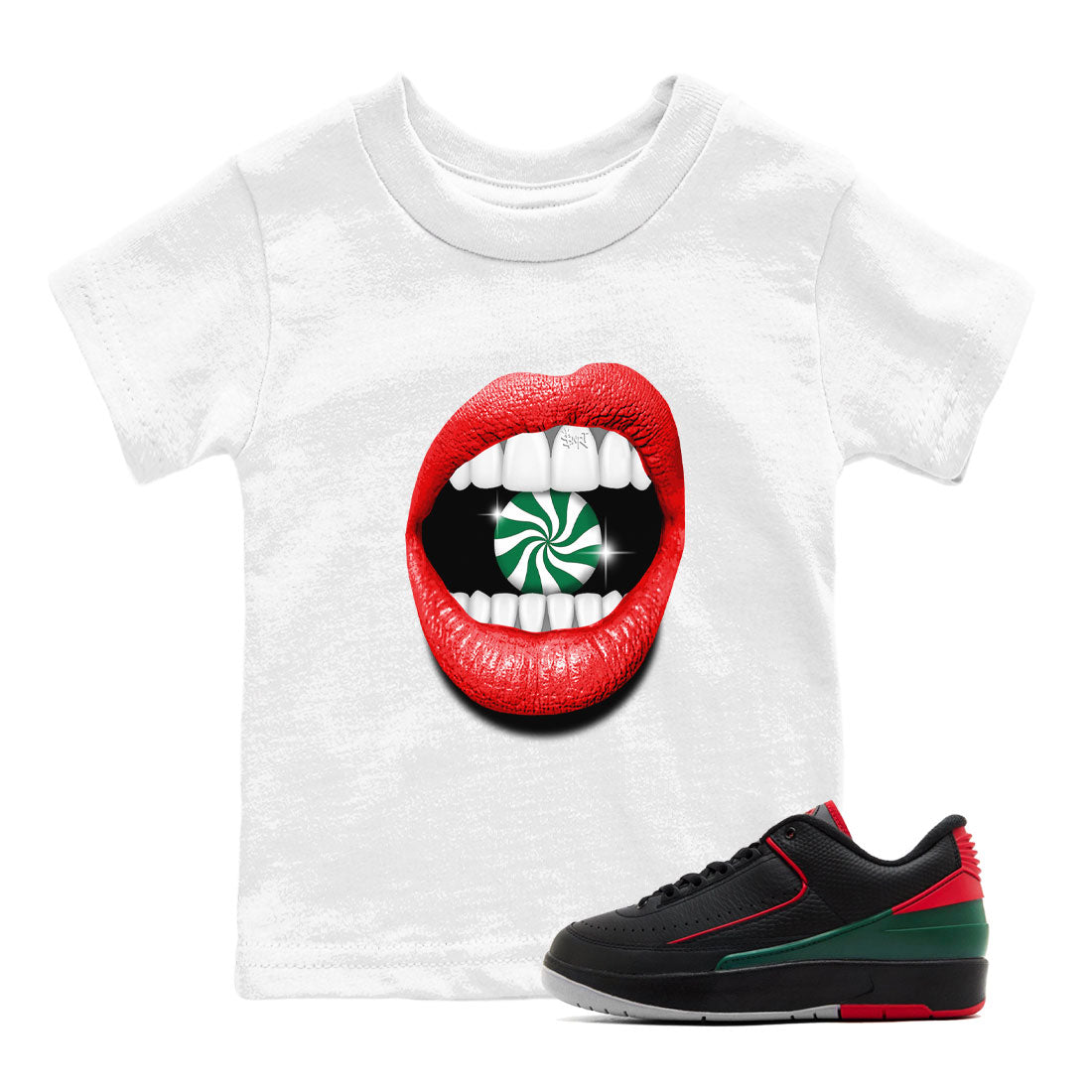 Air Jordan 2 Christmas shirt to match jordans Lips Diamond holiday christmas sneaker match tees AJ2 Low Christmas Drip Gear Zone Baby Toddler White 1 T-Shirt