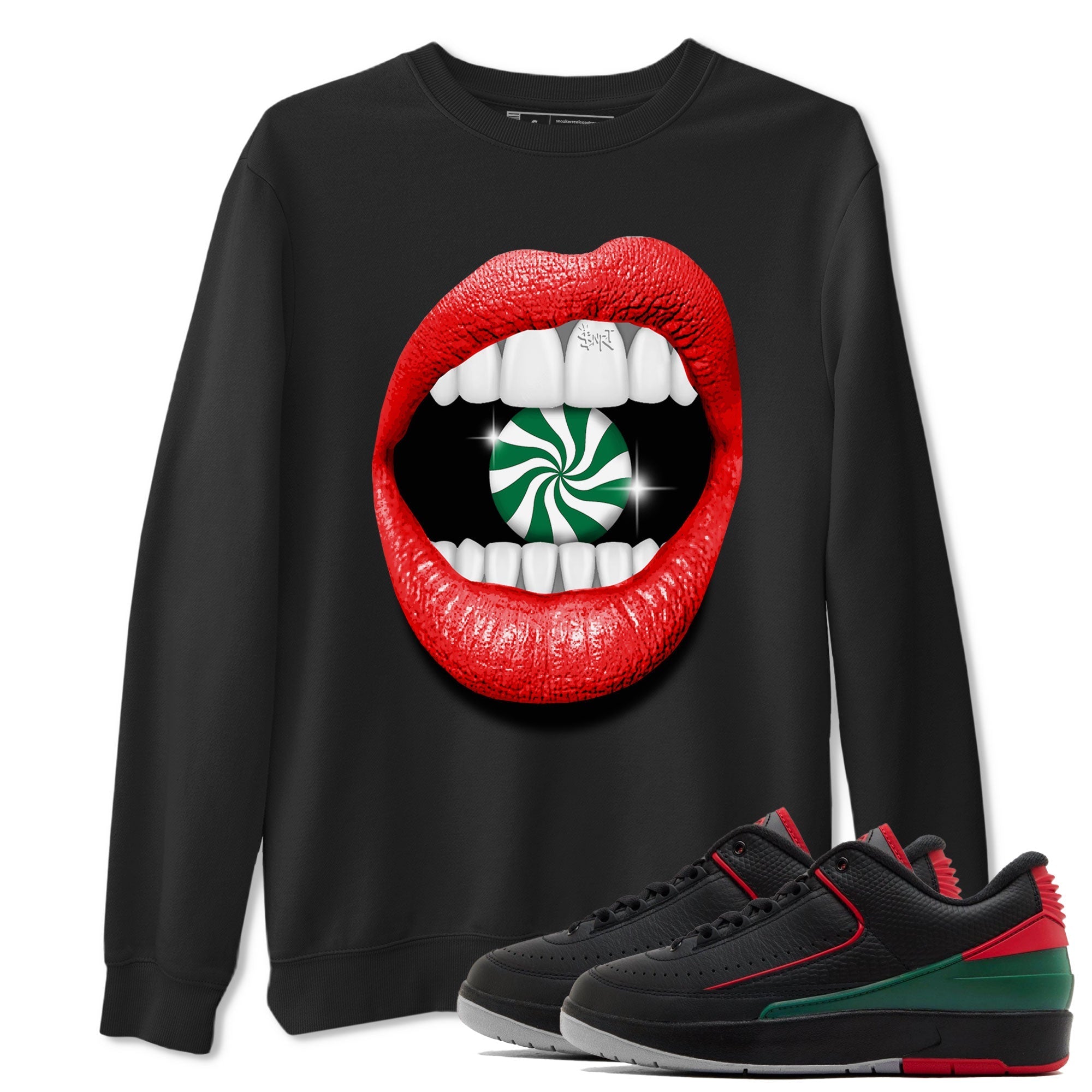 Air Jordan 2 Christmas shirt to match jordans Lips Diamond holiday christmas sneaker match tees AJ2 Low Christmas Drip Gear Zone Unisex Black 1 T-Shirt