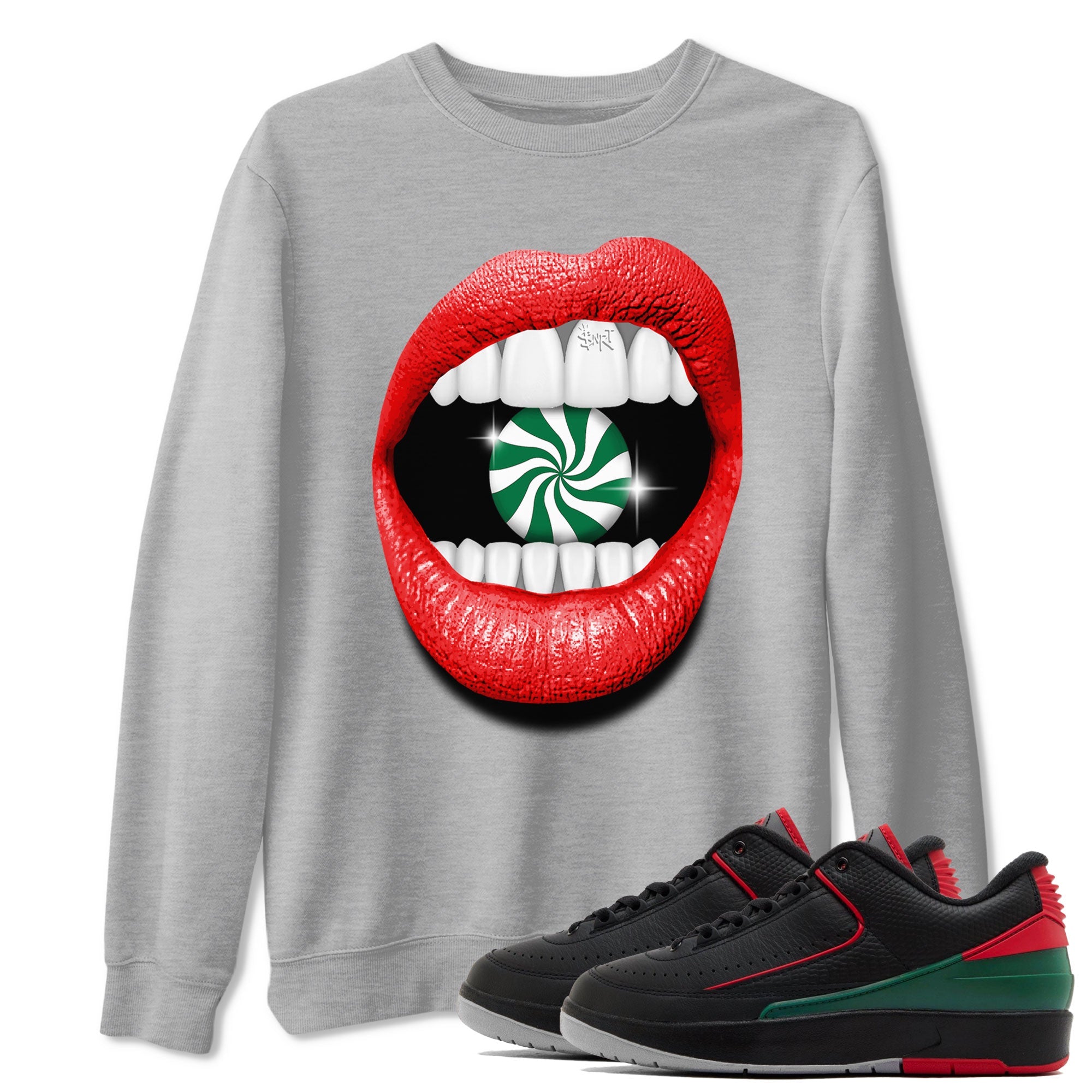 Air Jordan 2 Christmas shirt to match jordans Lips Diamond holiday christmas sneaker match tees AJ2 Low Christmas Drip Gear Zone Unisex Heather Grey 1 T-Shirt