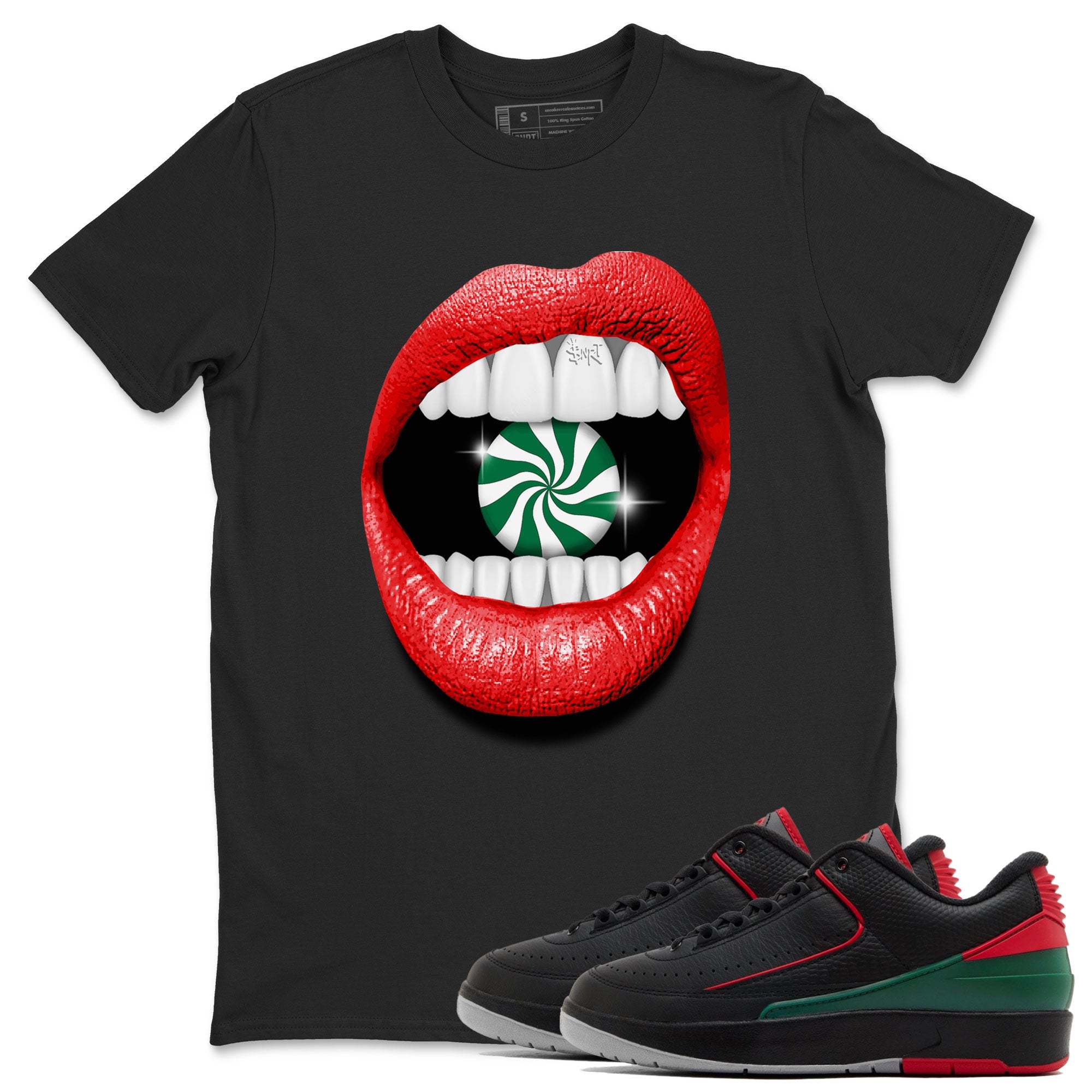 Air Jordan 2 Christmas shirt to match jordans Lips Diamond holiday christmas sneaker match tees AJ2 Low Christmas Drip Gear Zone Unisex Black 1 T-Shirt