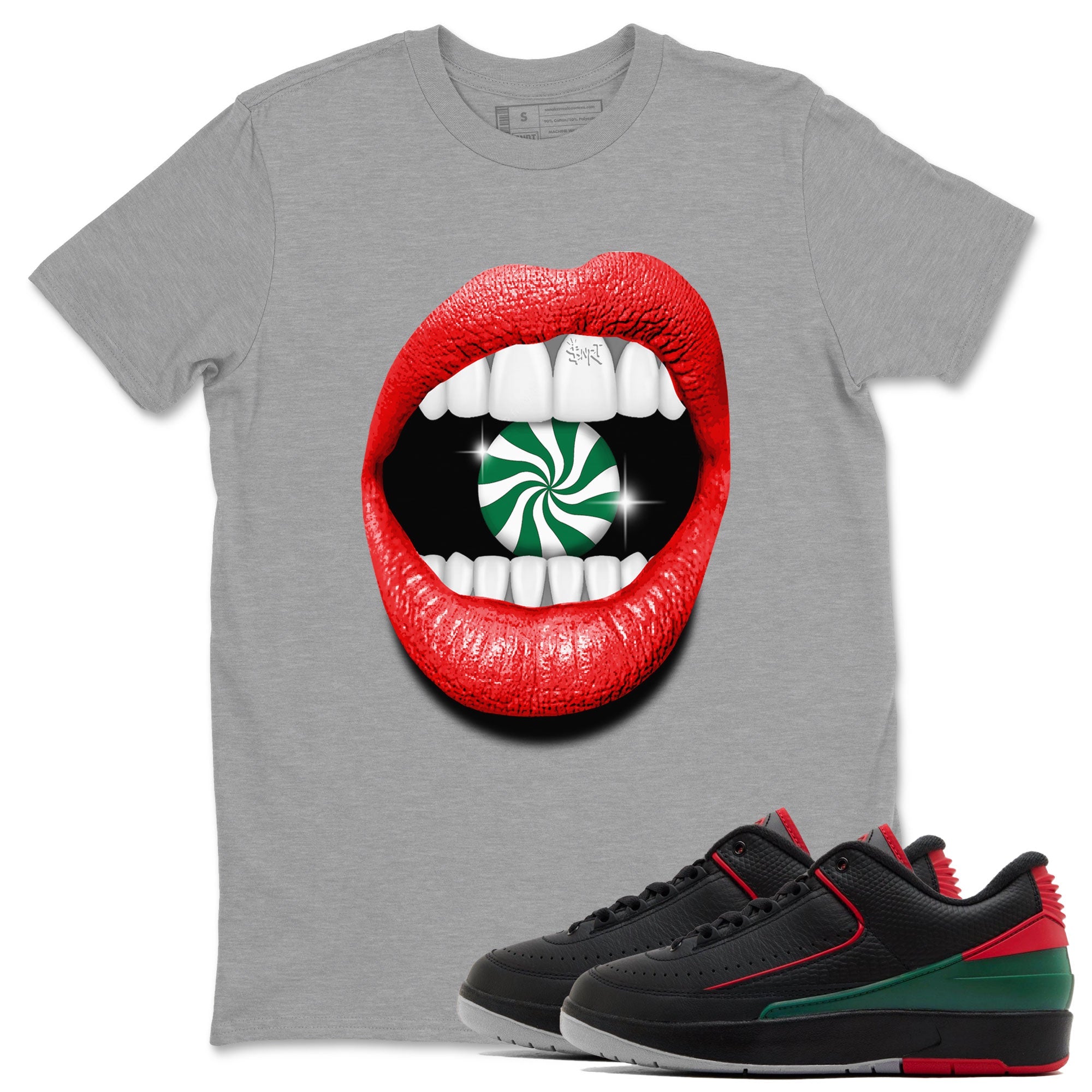 Air Jordan 2 Christmas shirt to match jordans Lips Diamond holiday christmas sneaker match tees AJ2 Low Christmas Drip Gear Zone Unisex Heather Grey 1 T-Shirt