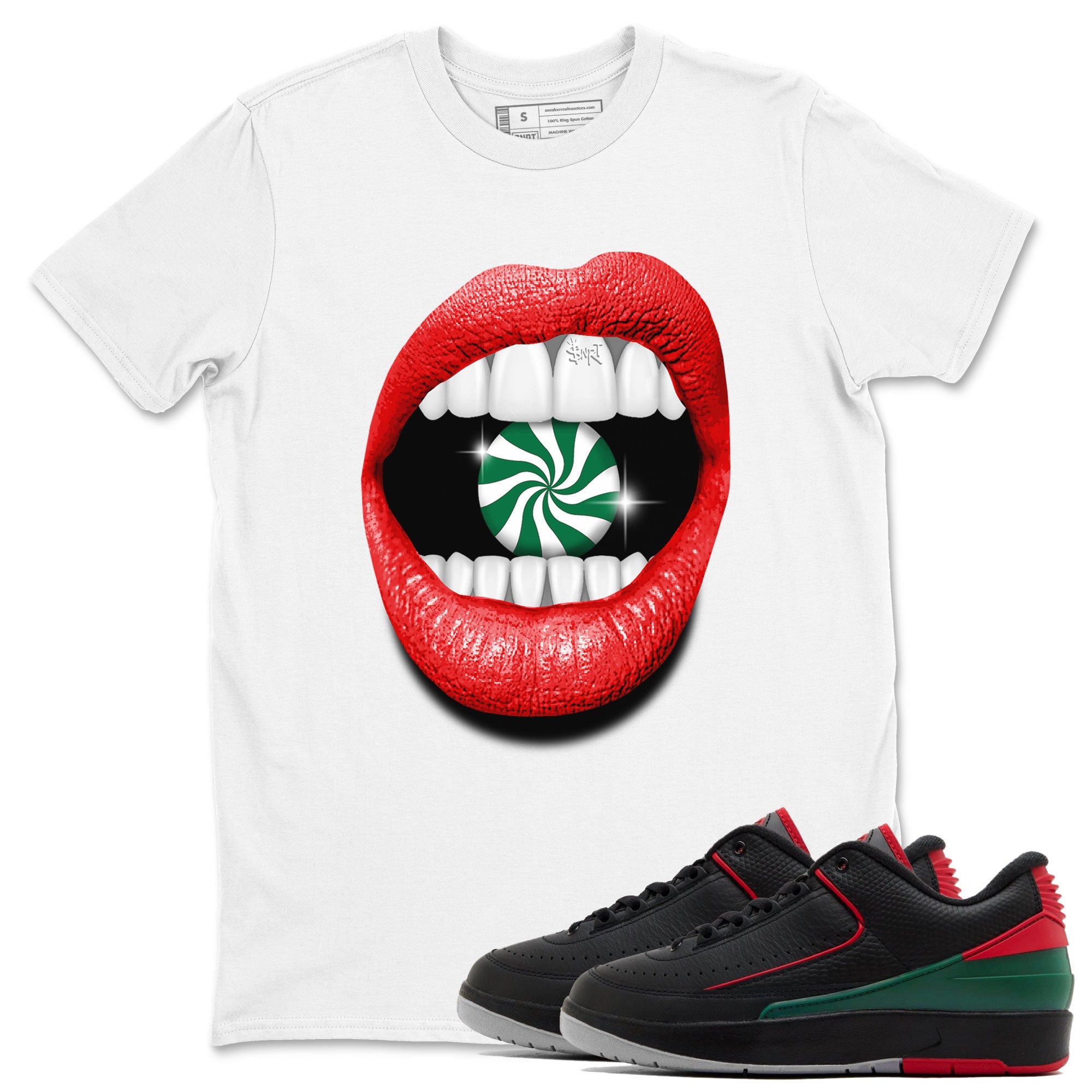 Air Jordan 2 Christmas shirt to match jordans Lips Diamond holiday christmas sneaker match tees AJ2 Low Christmas Drip Gear Zone Unisex White 1 T-Shirt