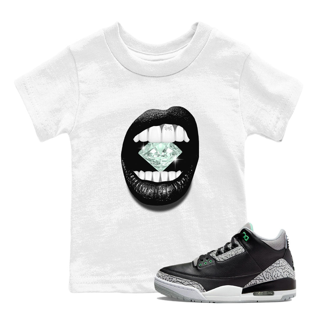 3s Green Glow shirt to match jordans Lips Diamond sneaker tees Air Jordan 3 Green Glow Drip Gear Zone baby toddler White 1 cotton Shirt